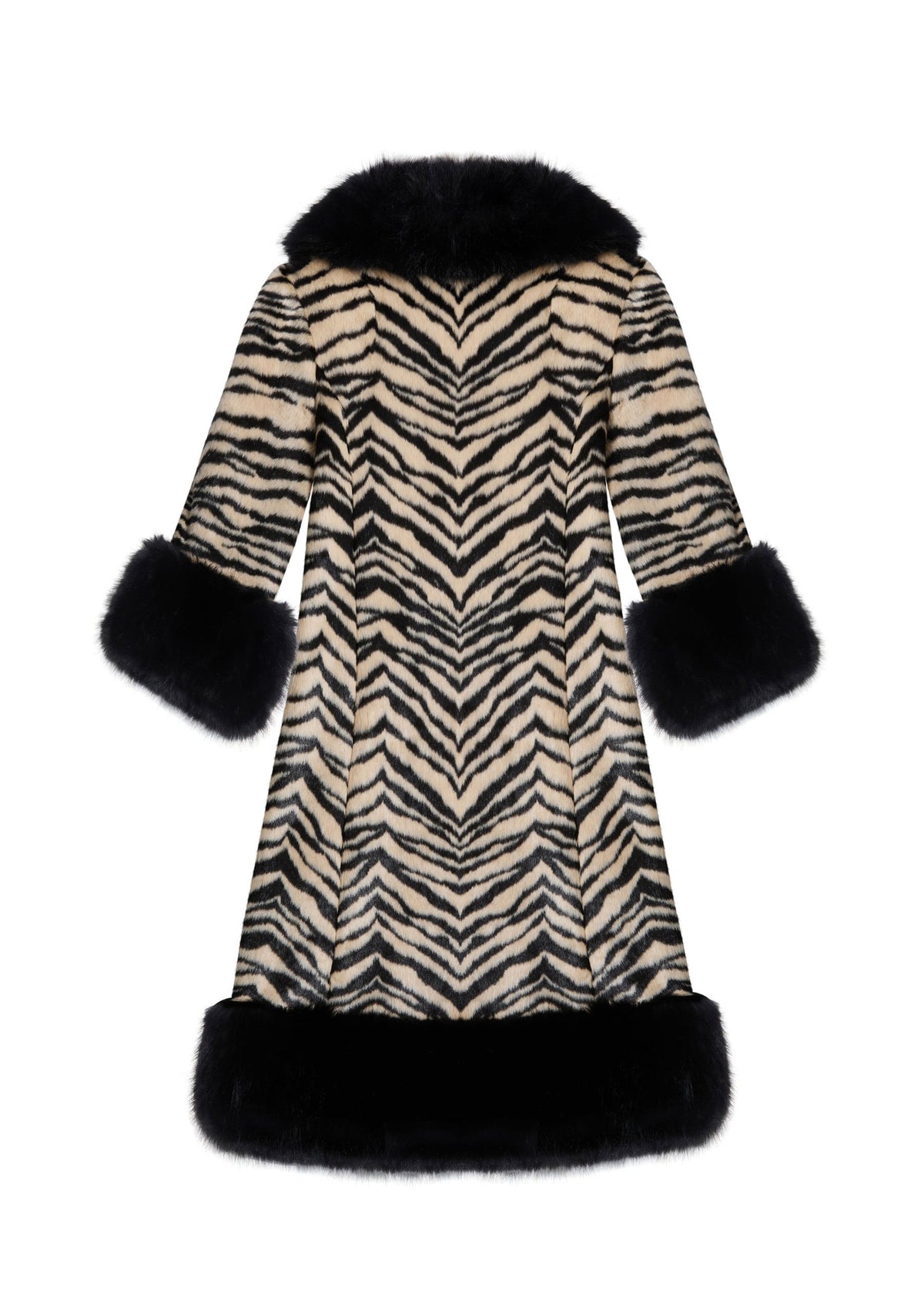 Queens of Archive Back view, chevron stripe match down the centre back and faux fur trimmed hem
