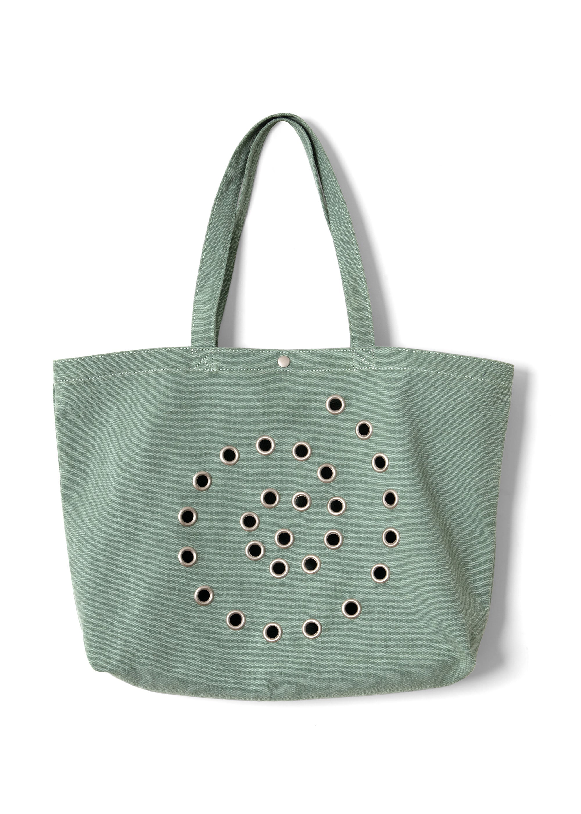 Damson Madder Front view, Raine tote with all-over swirly eyelet detail