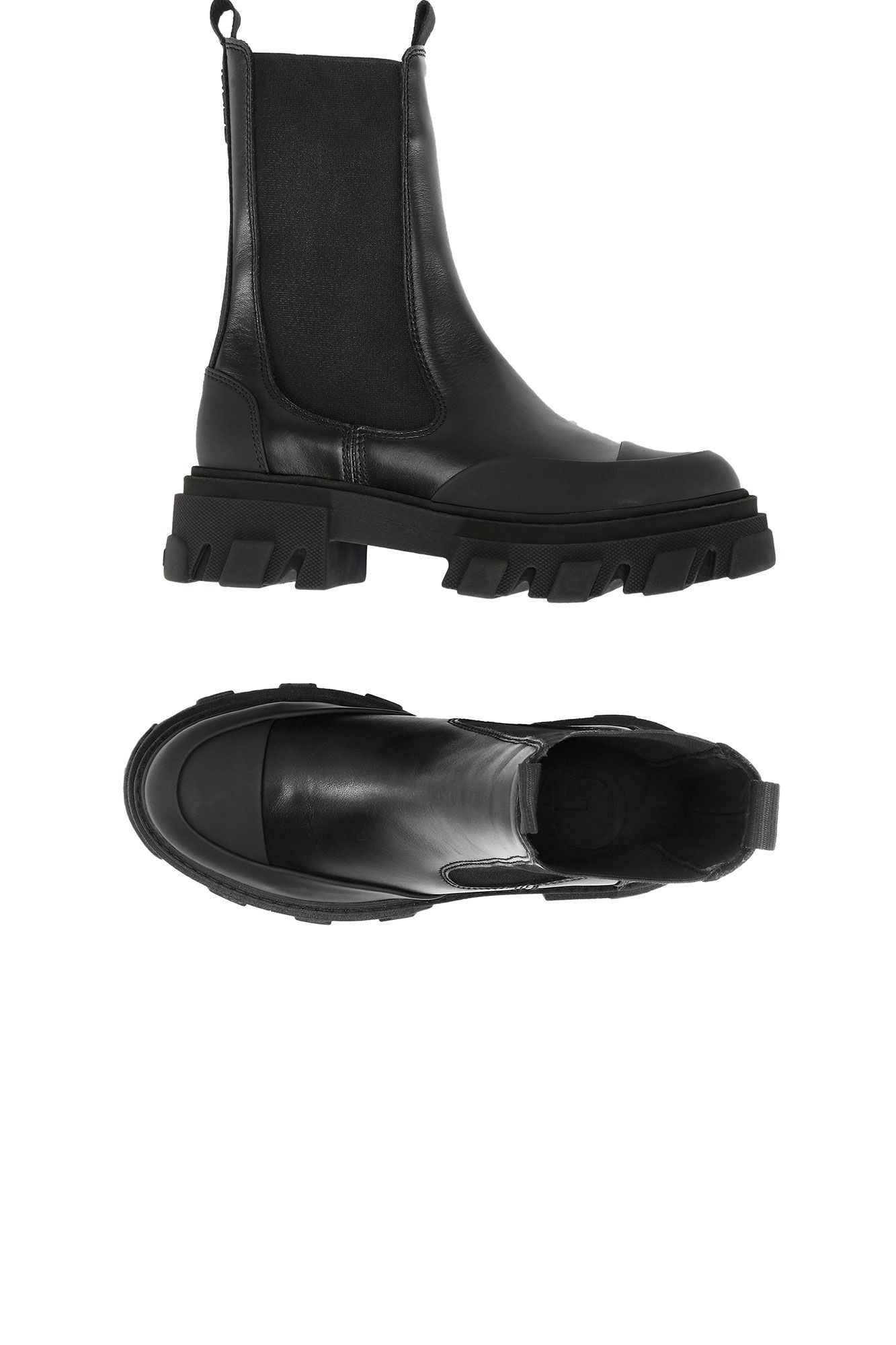 GANNI -Cleated Mid Chelsea Boot Black Stitch