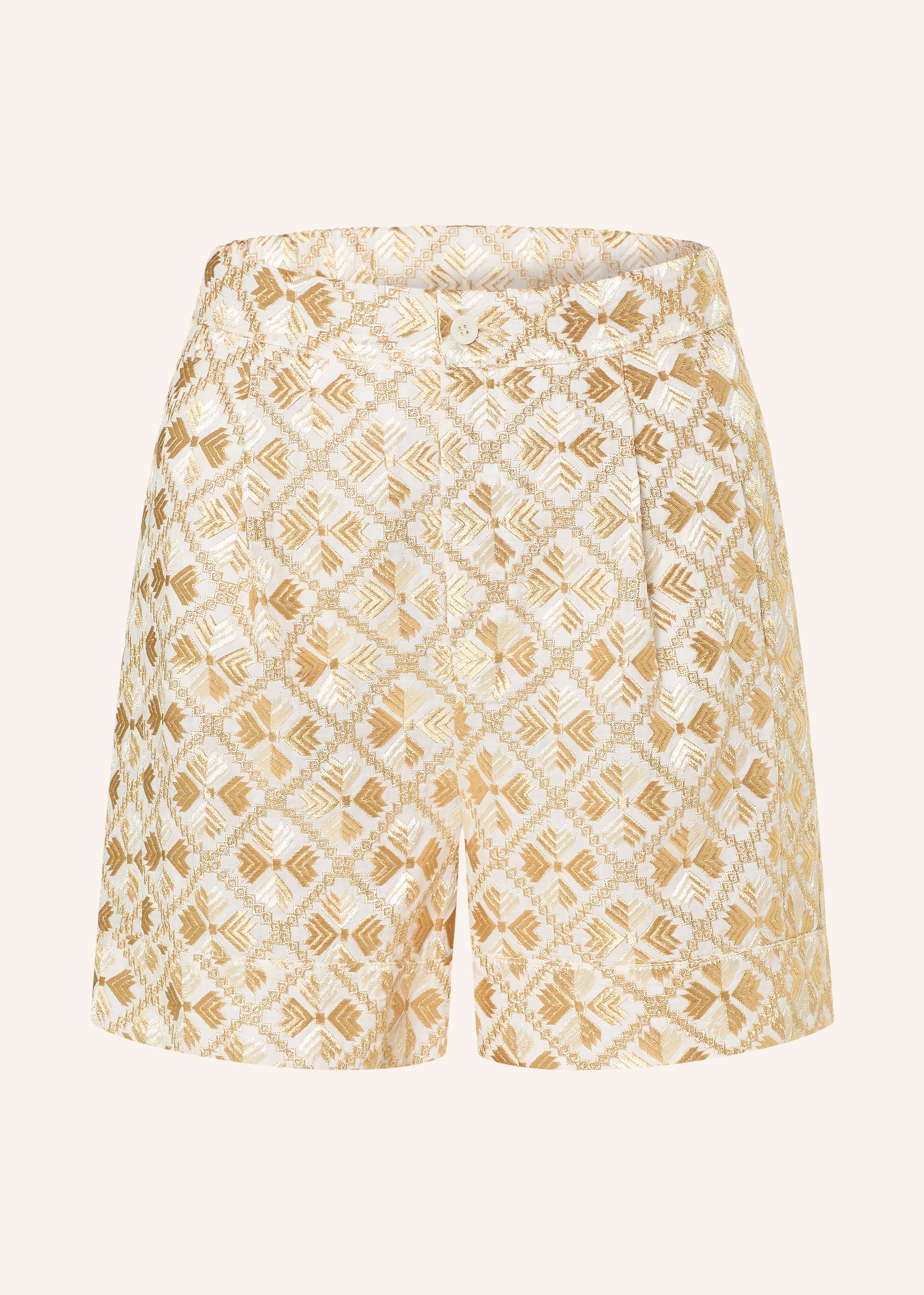 Greek Archaic Kori Flakes Embroidered Shorts - White/ Gold Champagne