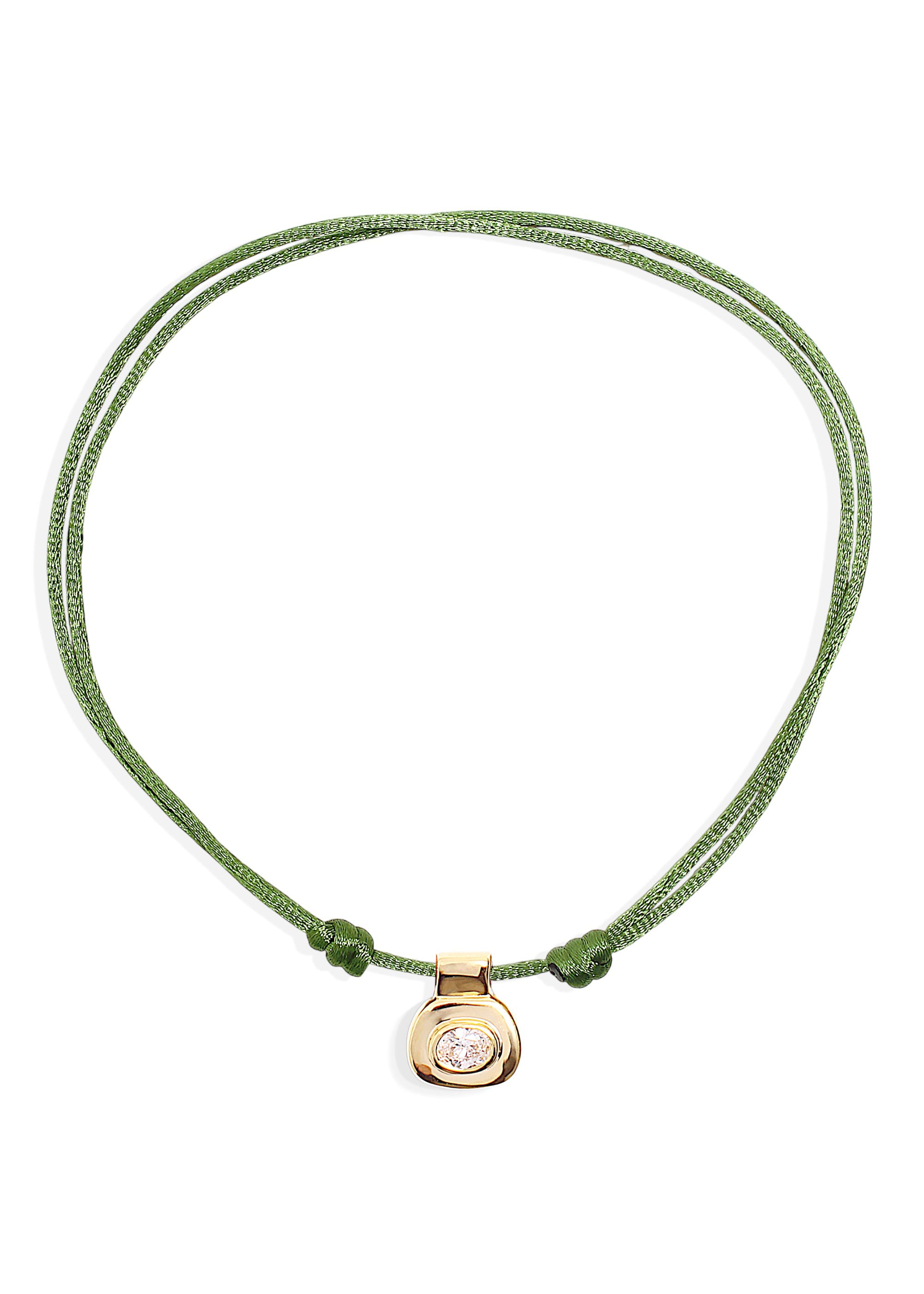 By Alona By Alona Sabine necklace, green silk cord with a gold-plated oval CZ pendant