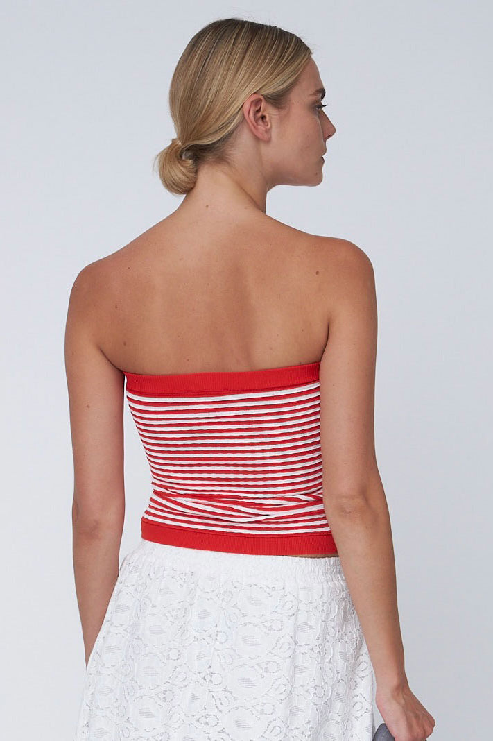 Stella Nova Knit Tube Top - Red/ Creme Stripes