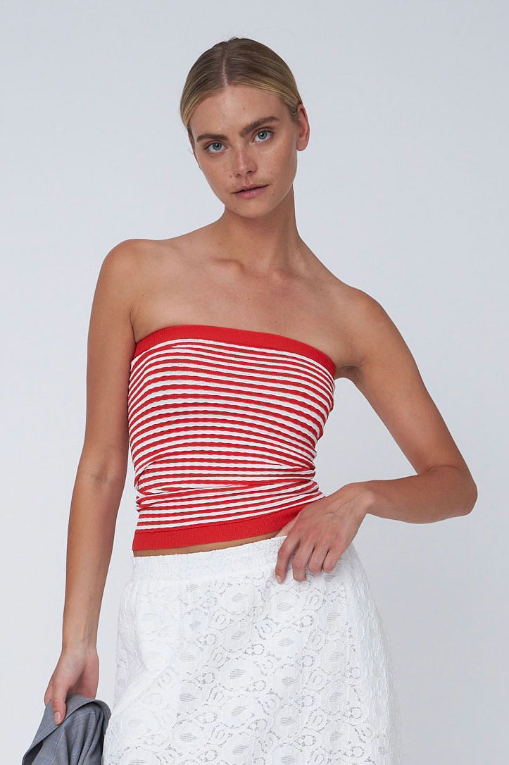 Stella Nova Knit Tube Top - Red/ Creme Stripes