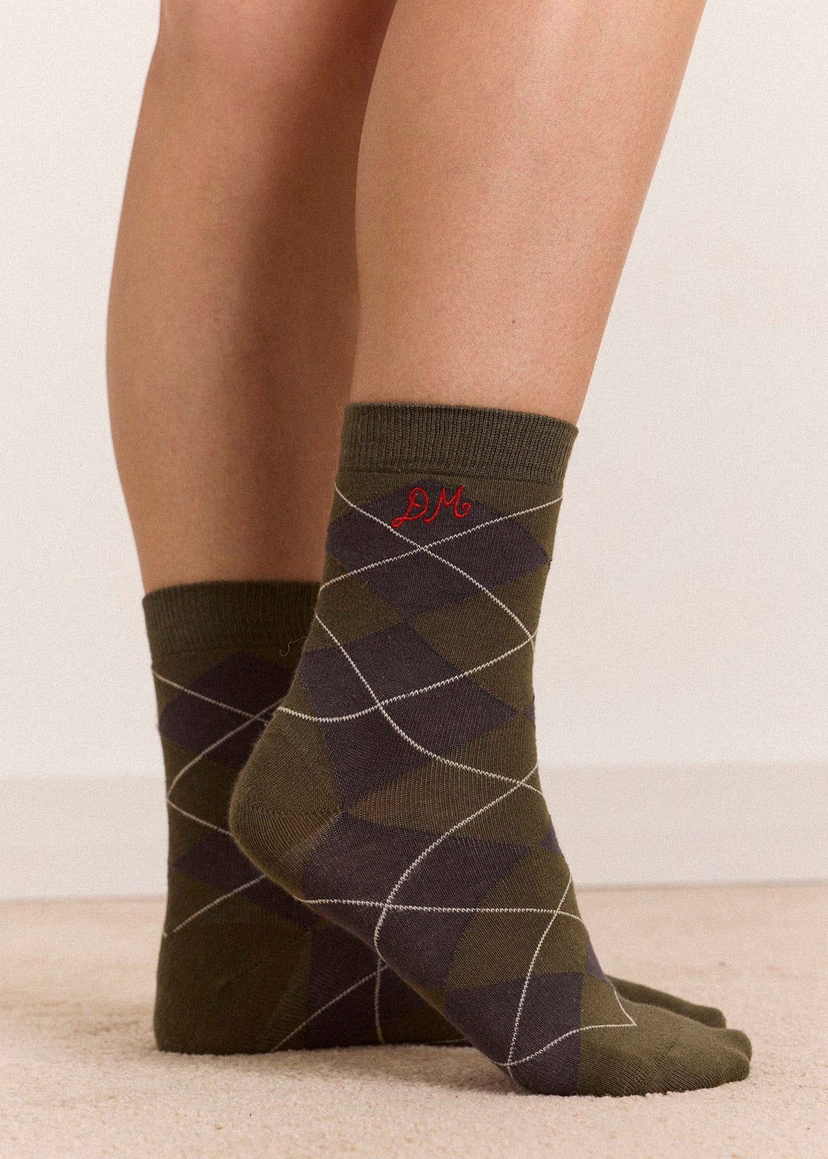 Damson Madder 2 Pack Socks - Olive & Purple Argyle