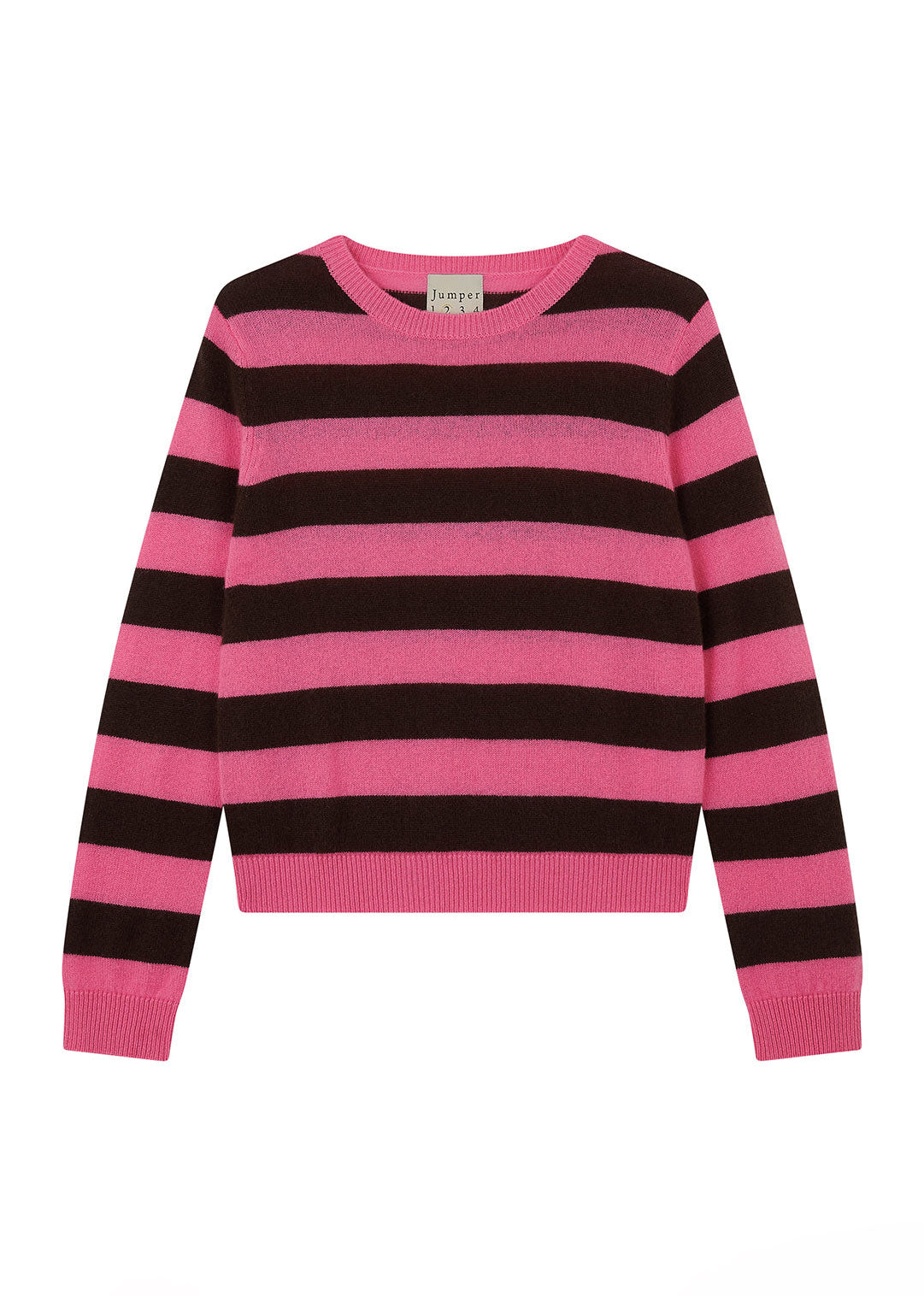 Jumper 1234 Cashmere Stripe Crew - Dark Brown / Pink