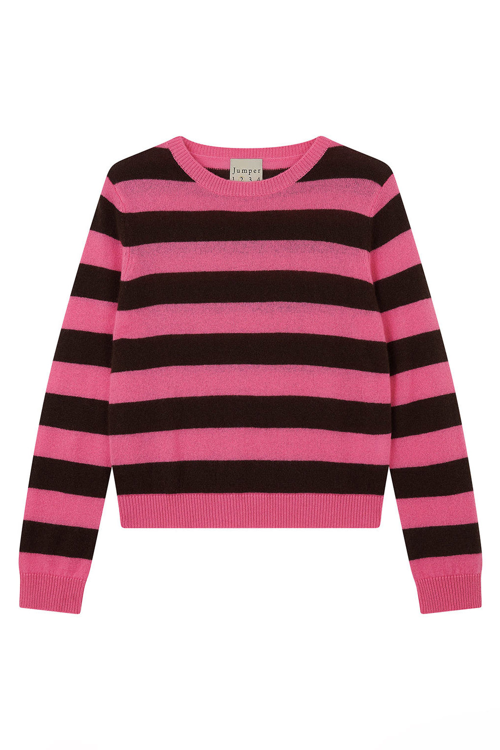 Jumper 1234 Cashmere Stripe Crew - Dark Brown / Pink