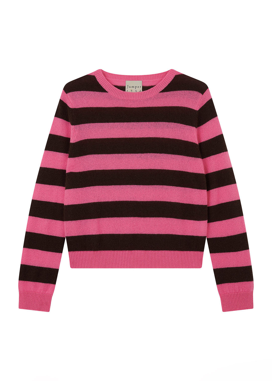 Jumper 1234 Cashmere Stripe Crew - Dark Brown / Pink