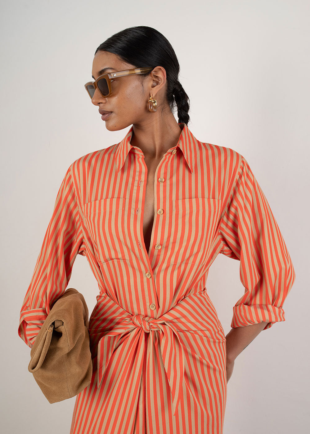VI.VE.RE Lina Tie Front Shirt Dress