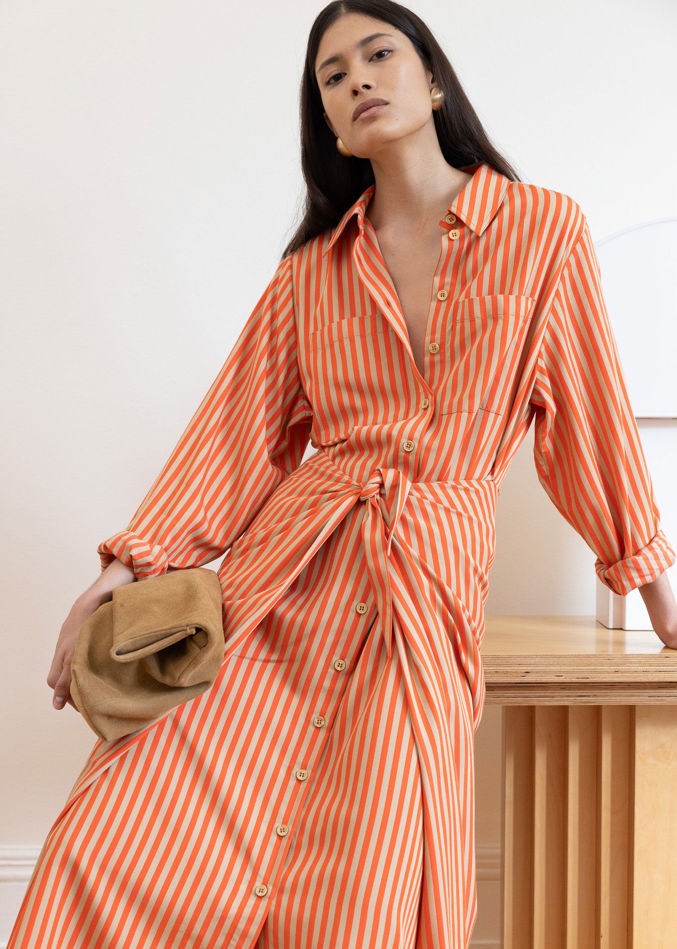 VI.VE.RE Lina Tie Front Shirt Dress