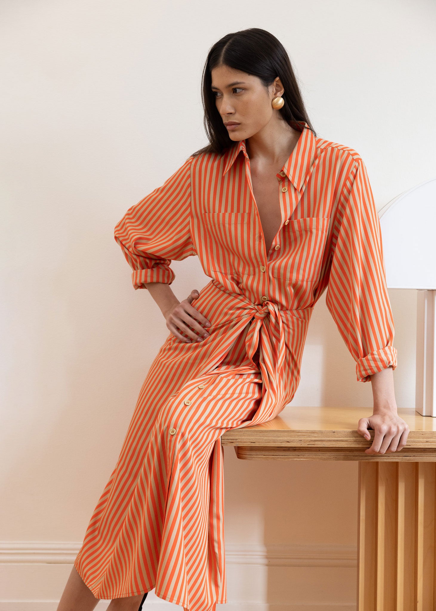 VI.VE.RE Lina Tie Front Shirt Dress