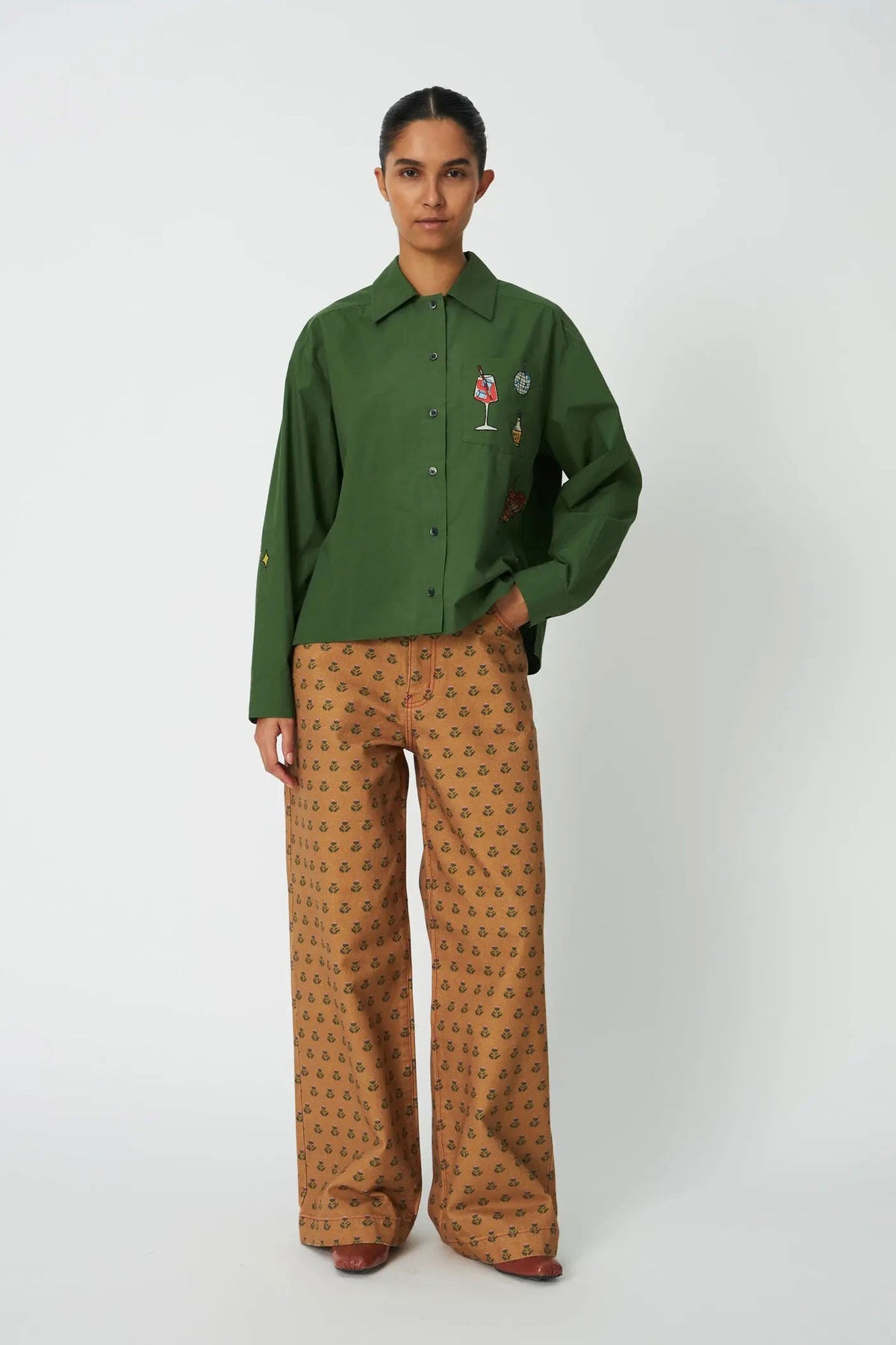 Stella Nova Small Embroidery Shirt - Green Leaf