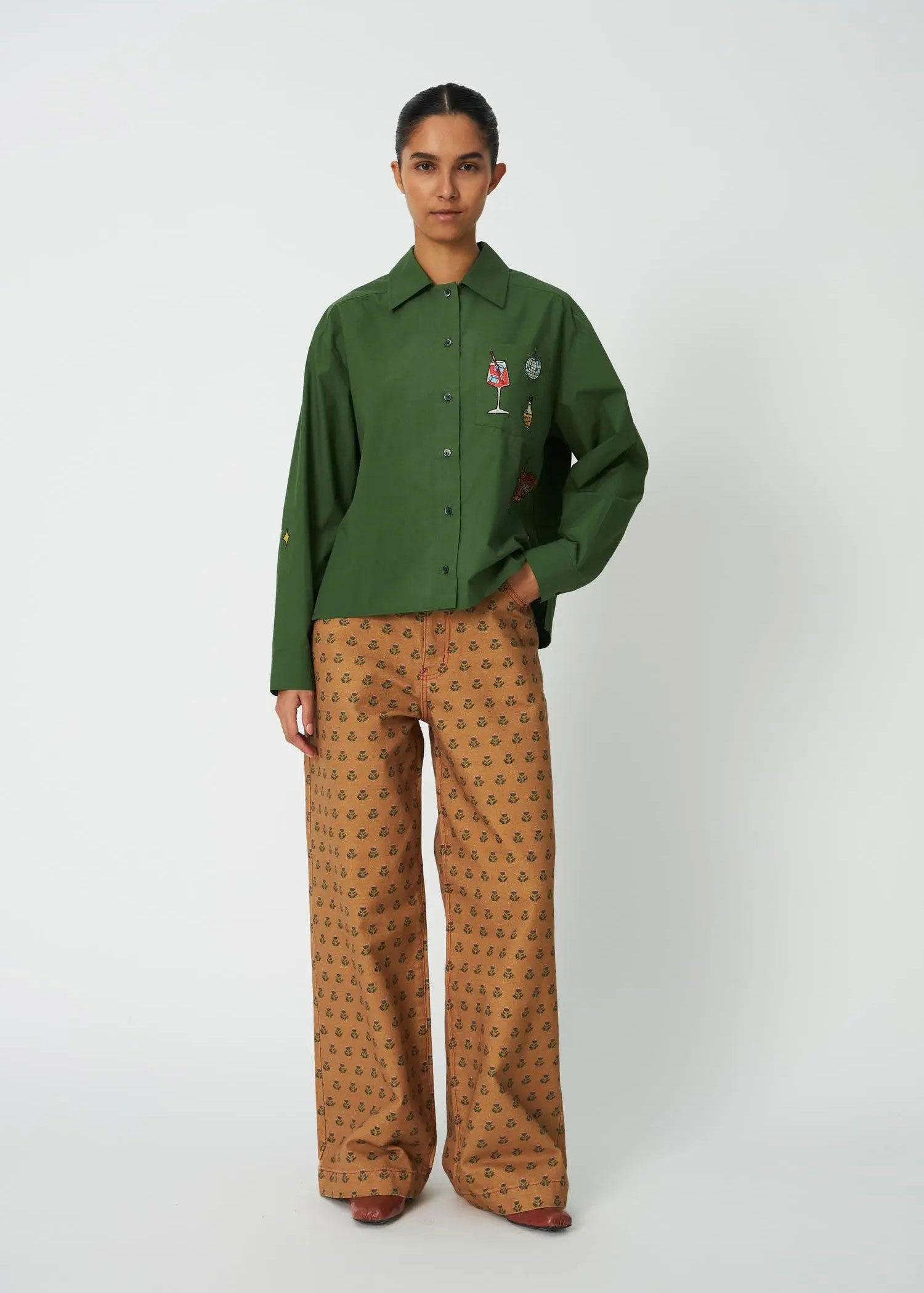 Stella Nova Small Embroidery Shirt - Green Leaf
