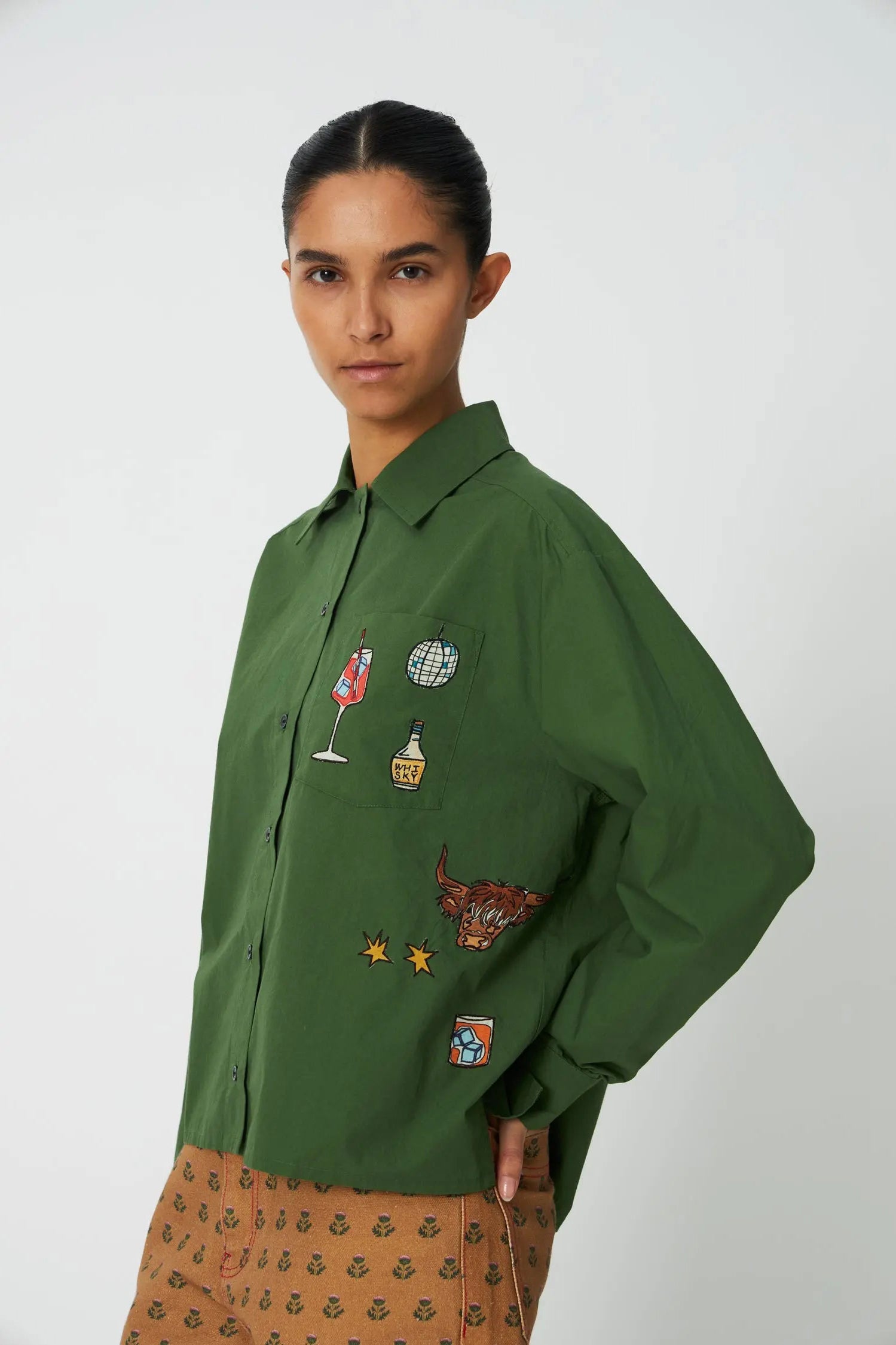 Stella Nova Small Embroidery Shirt - Green Leaf