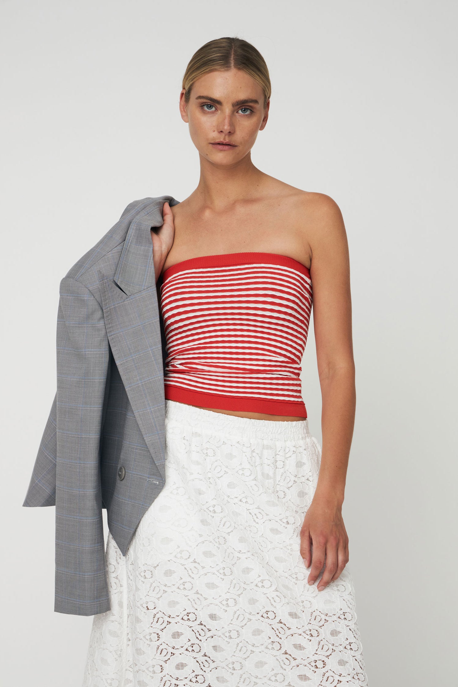 Stella Nova Knit Tube Top - Red/ Creme Stripes