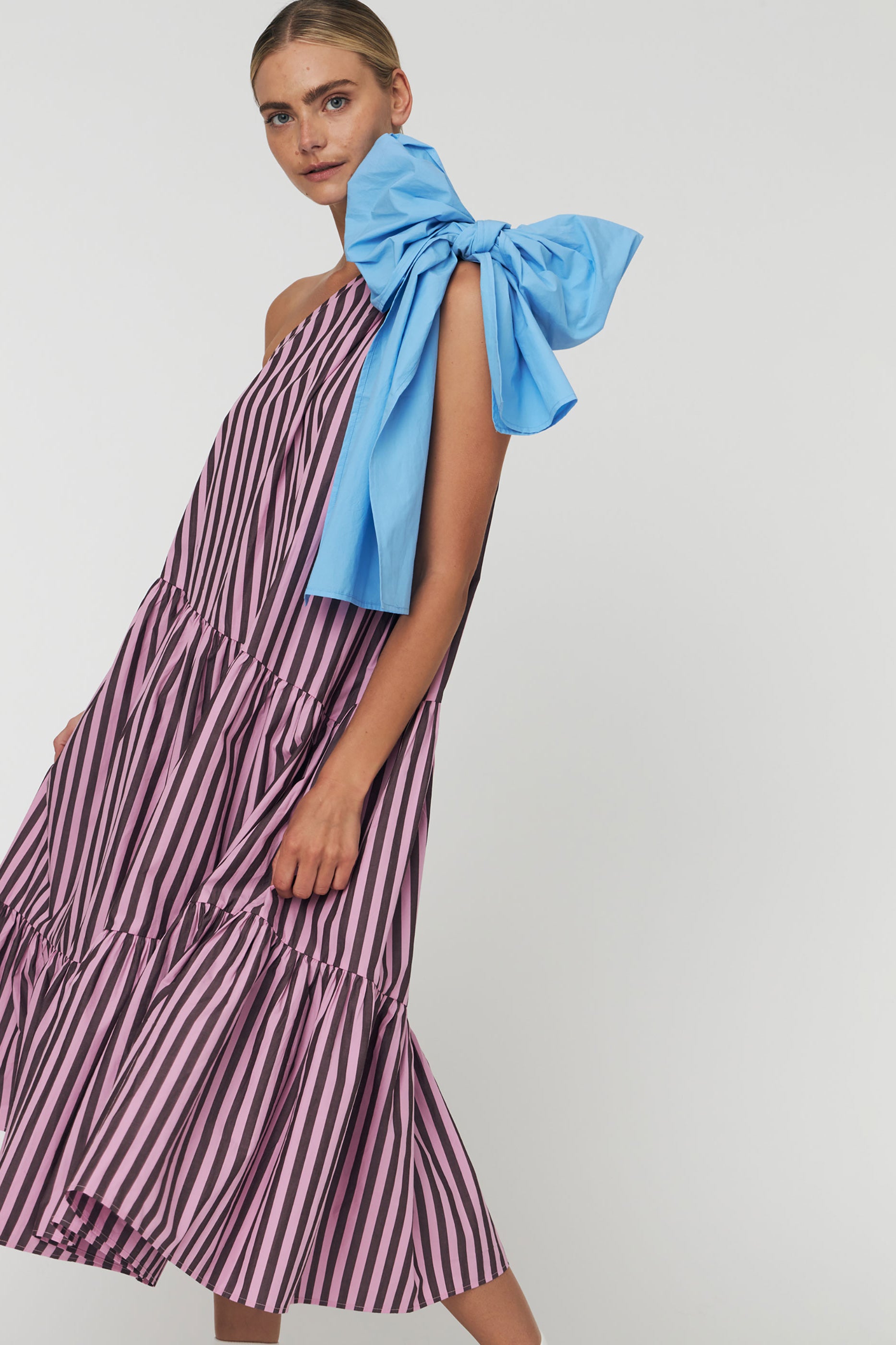 Stella Nova Striped Bow Midi Dress - Purple