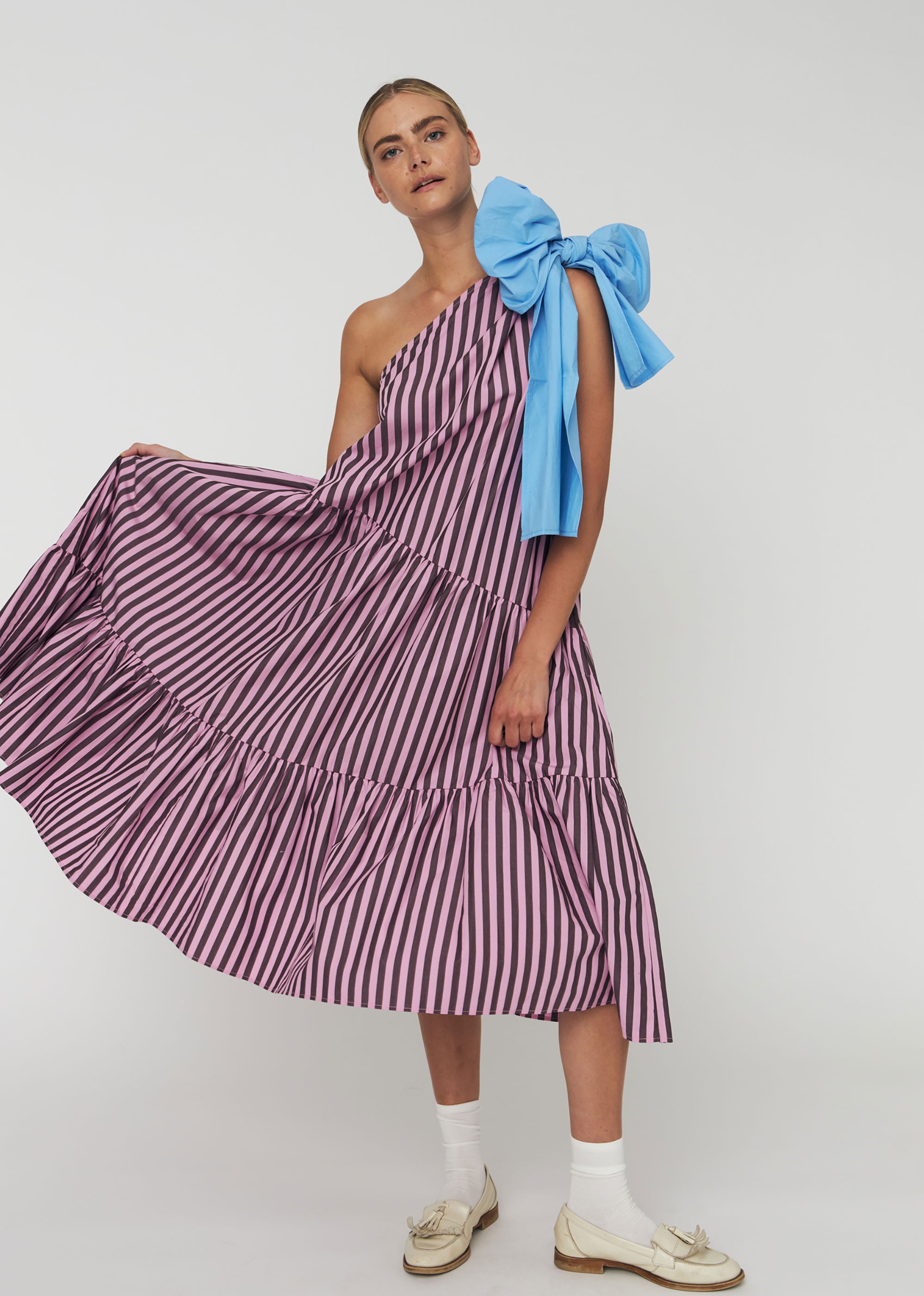 Stella Nova Striped Bow Midi Dress - Purple