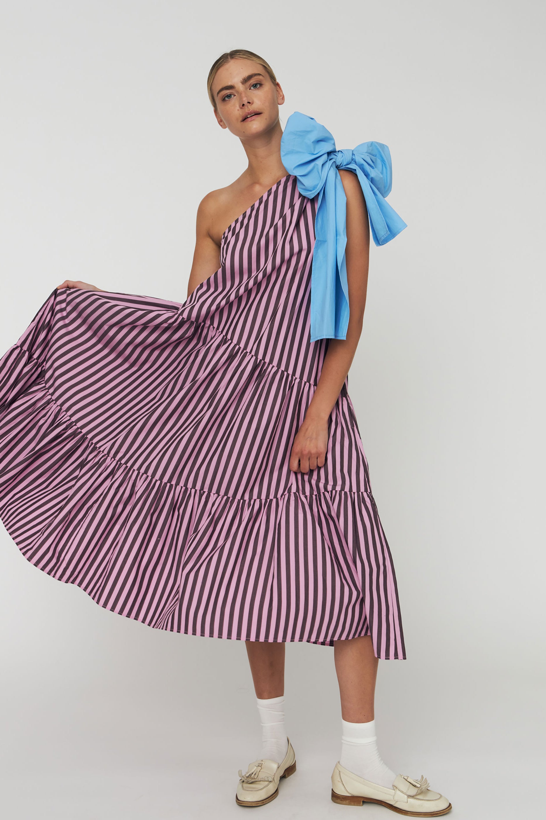 Stella Nova Striped Bow Midi Dress - Purple