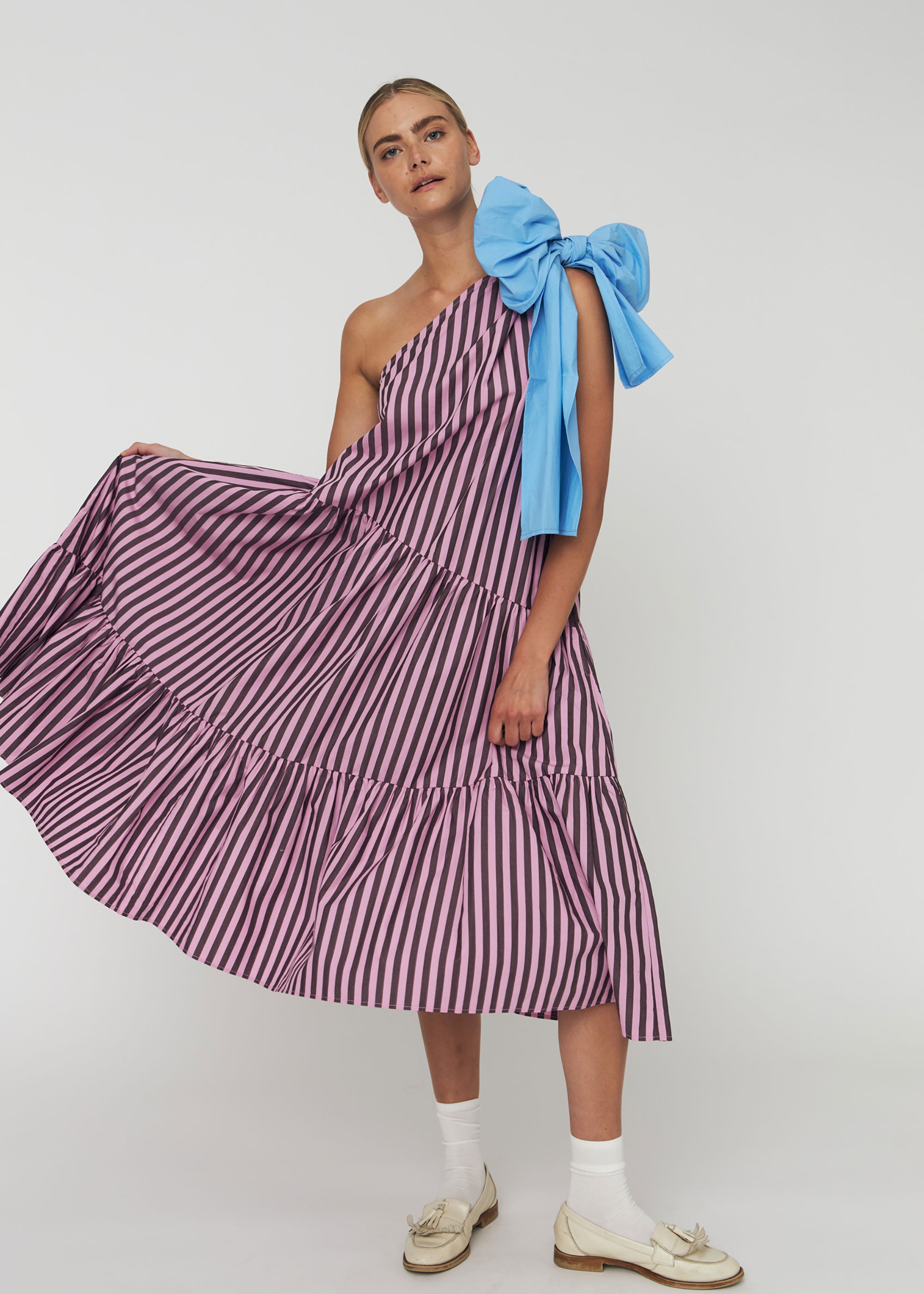 Stella Nova Striped Bow Midi Dress - Purple