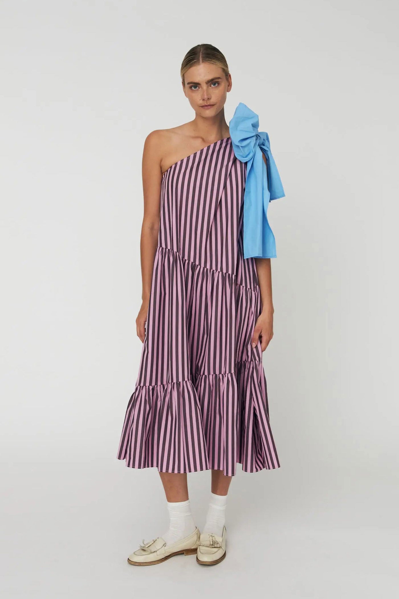 Stella Nova Striped Bow Midi Dress - Purple