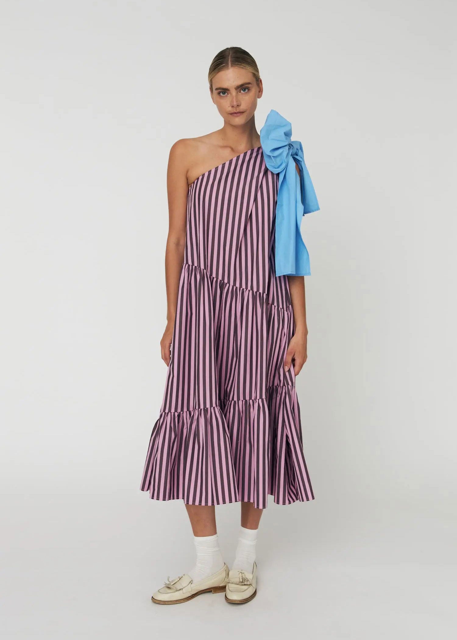 Stella Nova Striped Bow Midi Dress - Purple