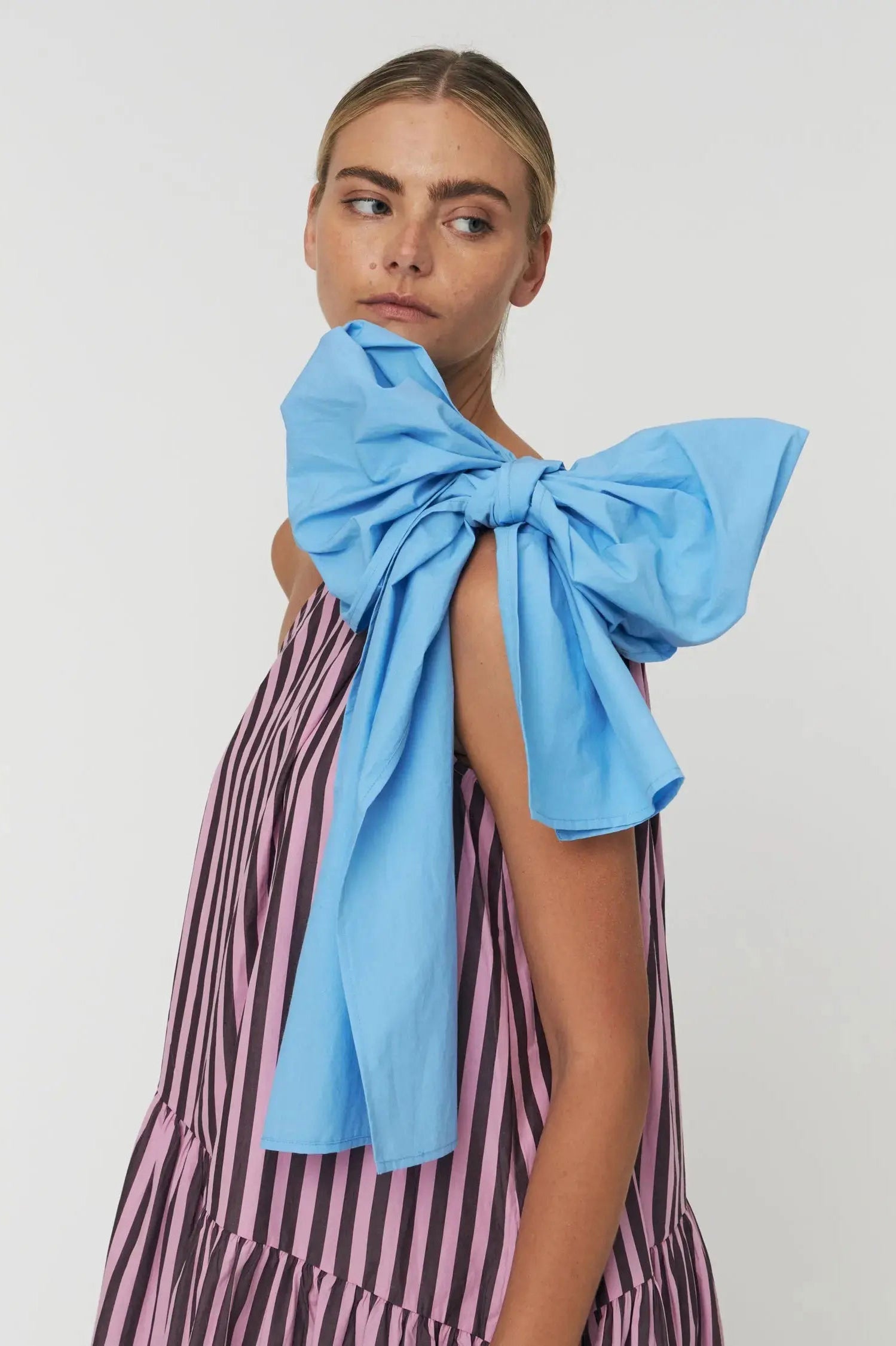 Stella Nova Striped Bow Midi Dress - Purple