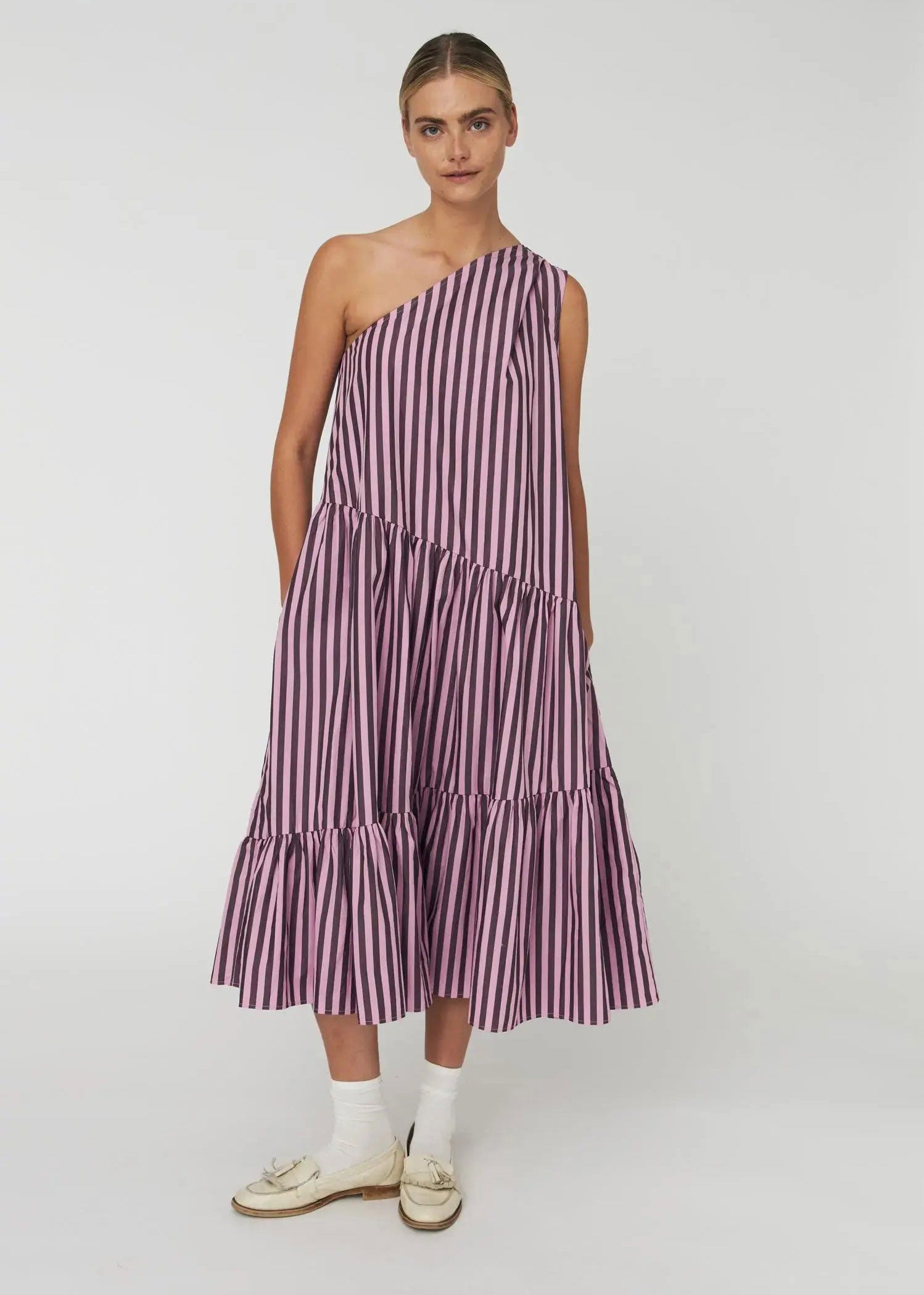 Stella Nova Striped Bow Midi Dress - Purple