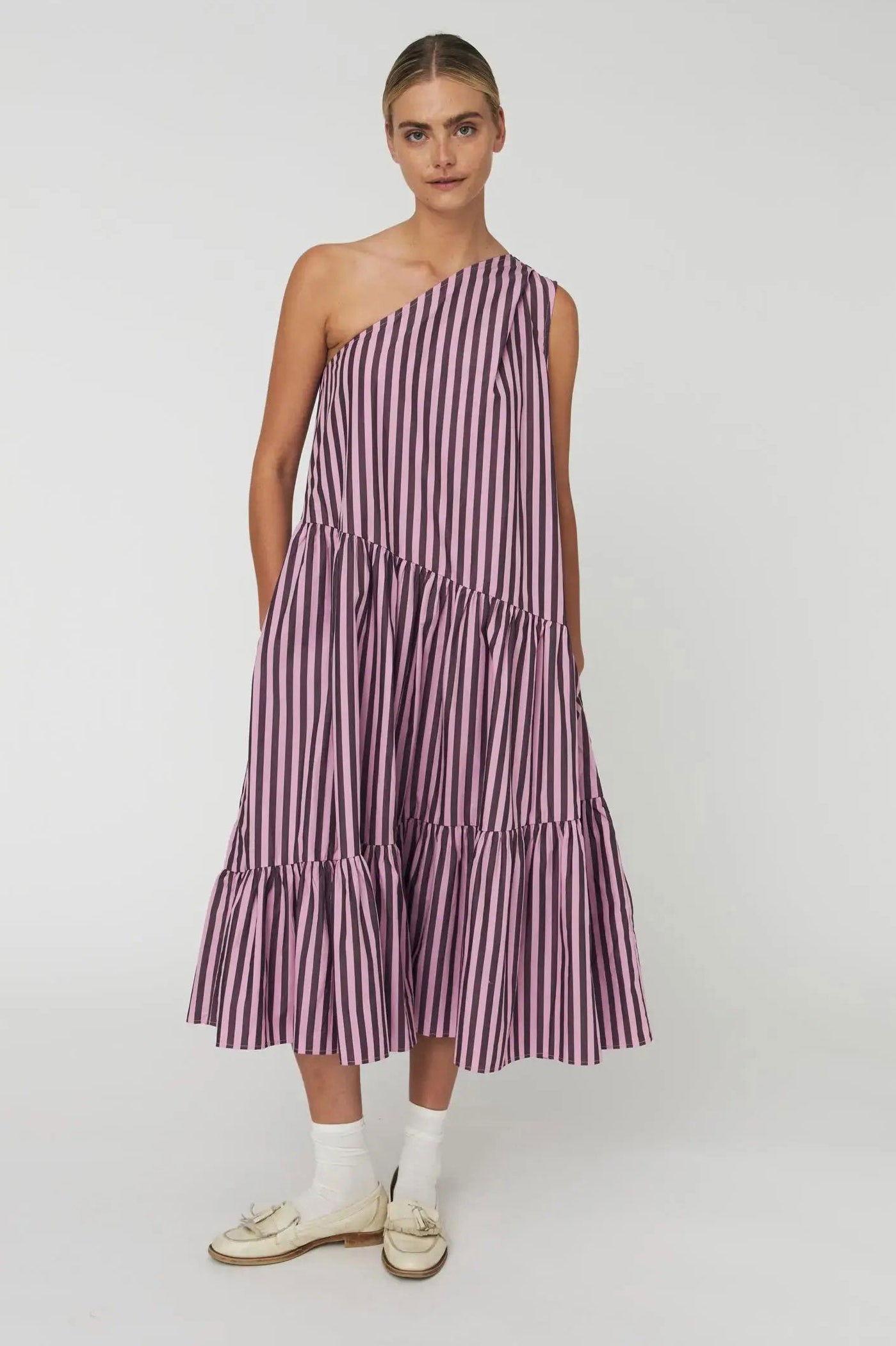 Stella Nova Striped Bow Midi Dress - Purple
