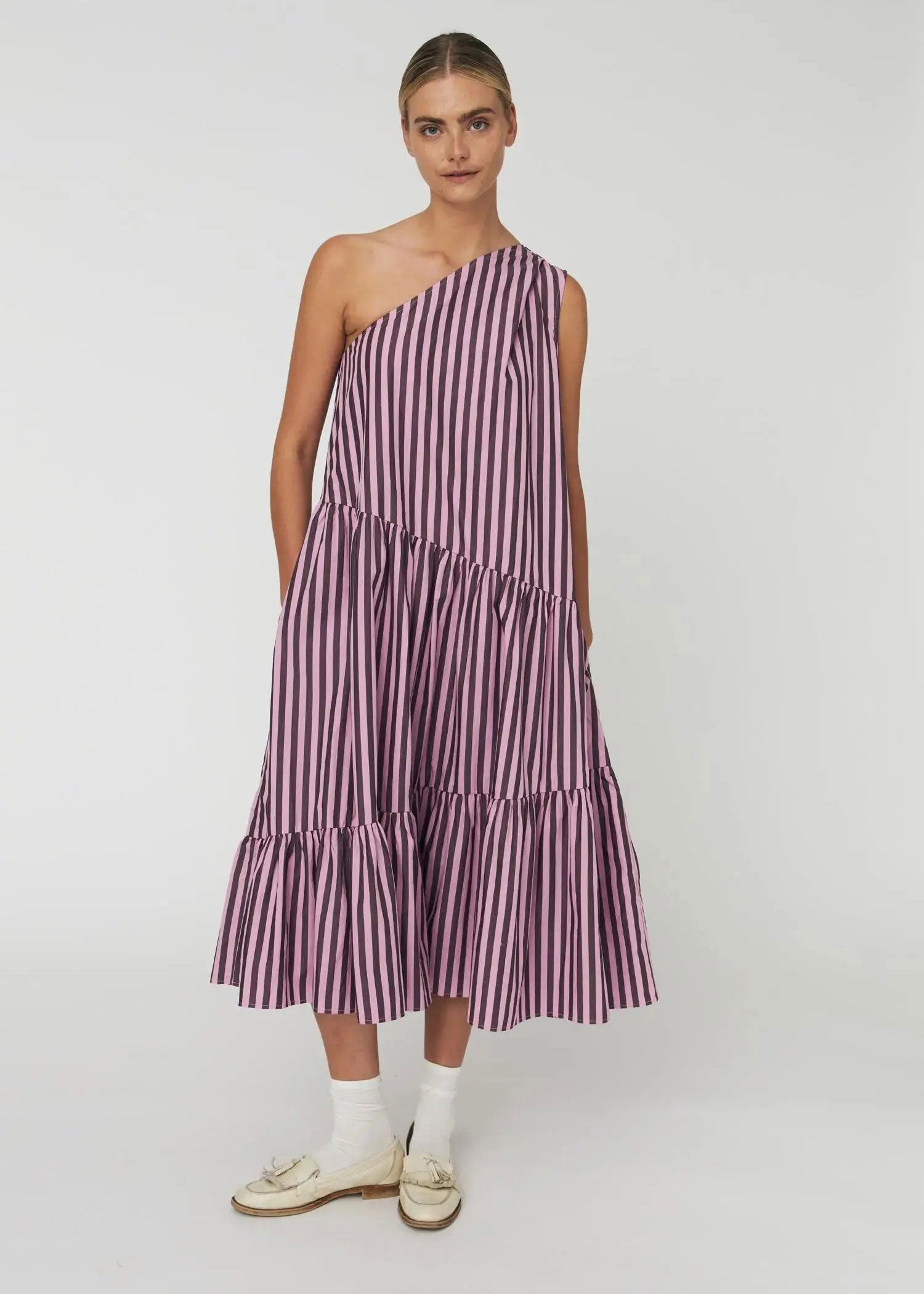 Stella Nova Striped Bow Midi Dress - Purple