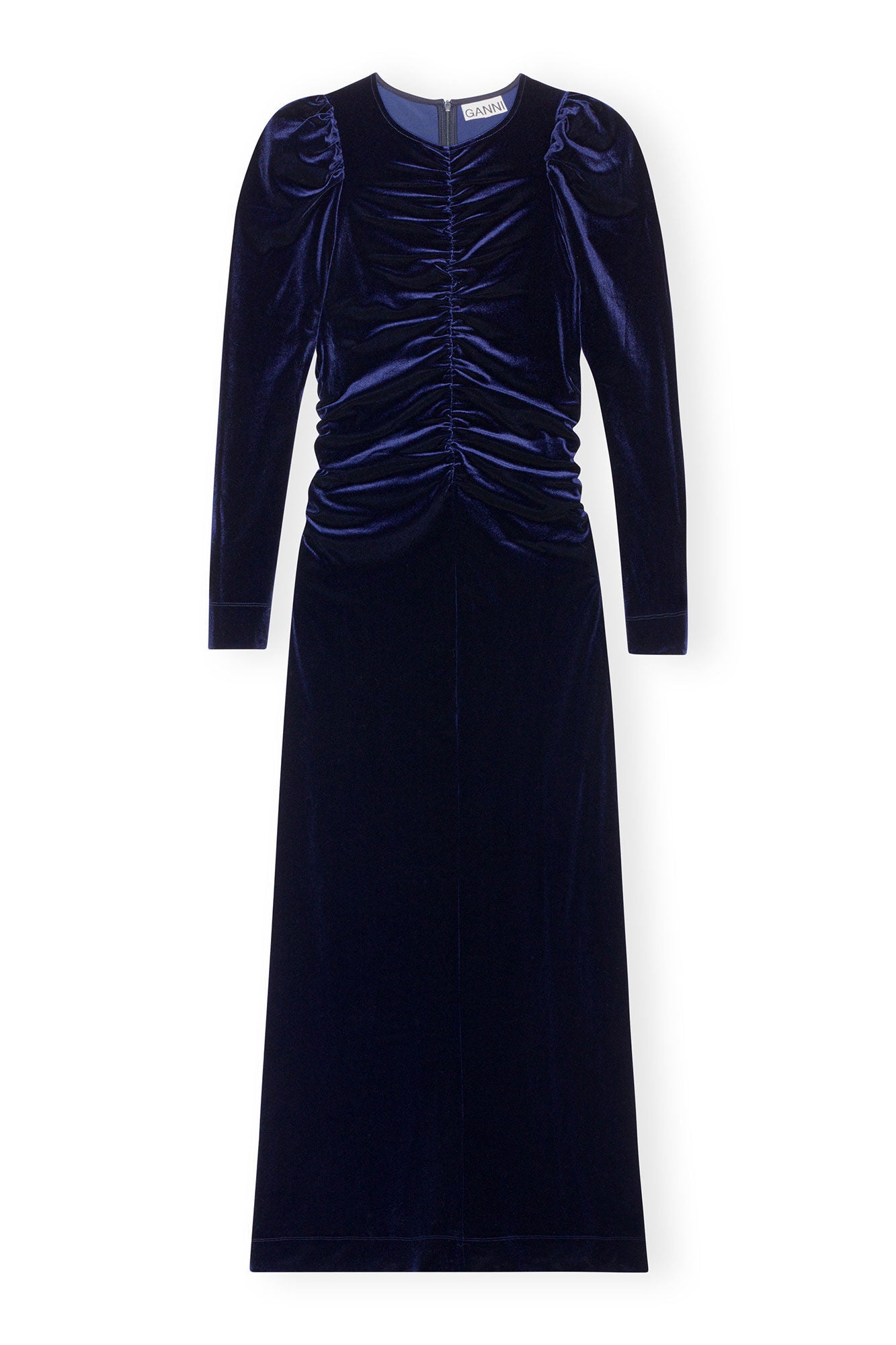 GANNI - Velvet Jersey Gathered Long Dress