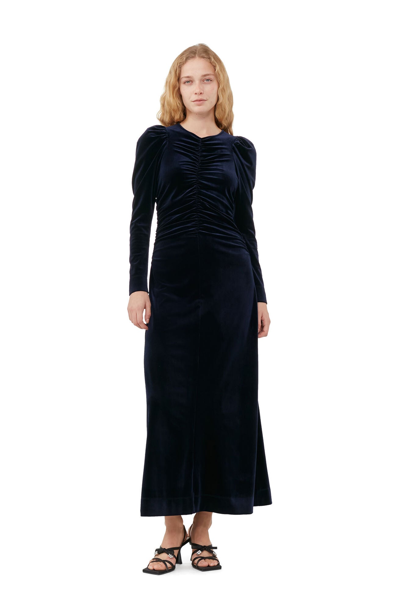 GANNI - Velvet Jersey Gathered Long Dress