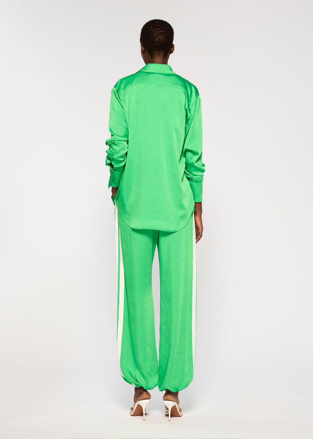 Serena Bute Crinkled Satin Serena Jogger - Classic Green