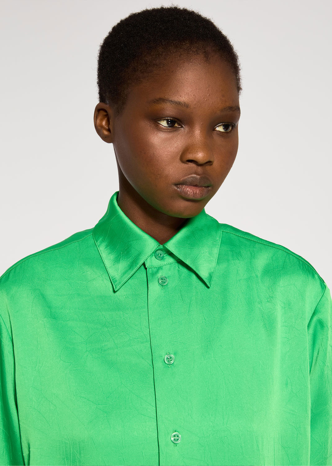Serena Bute Crinkled Satin Paris Shirt - Classic Green