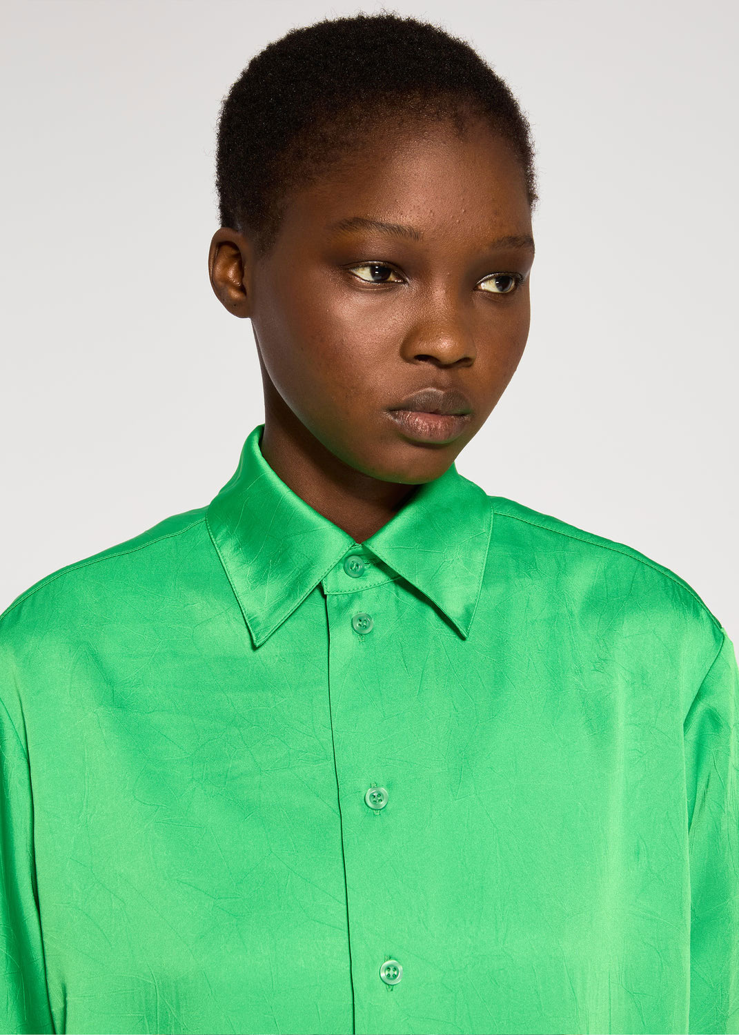 Serena Bute Crinkled Satin Paris Shirt - Classic Green