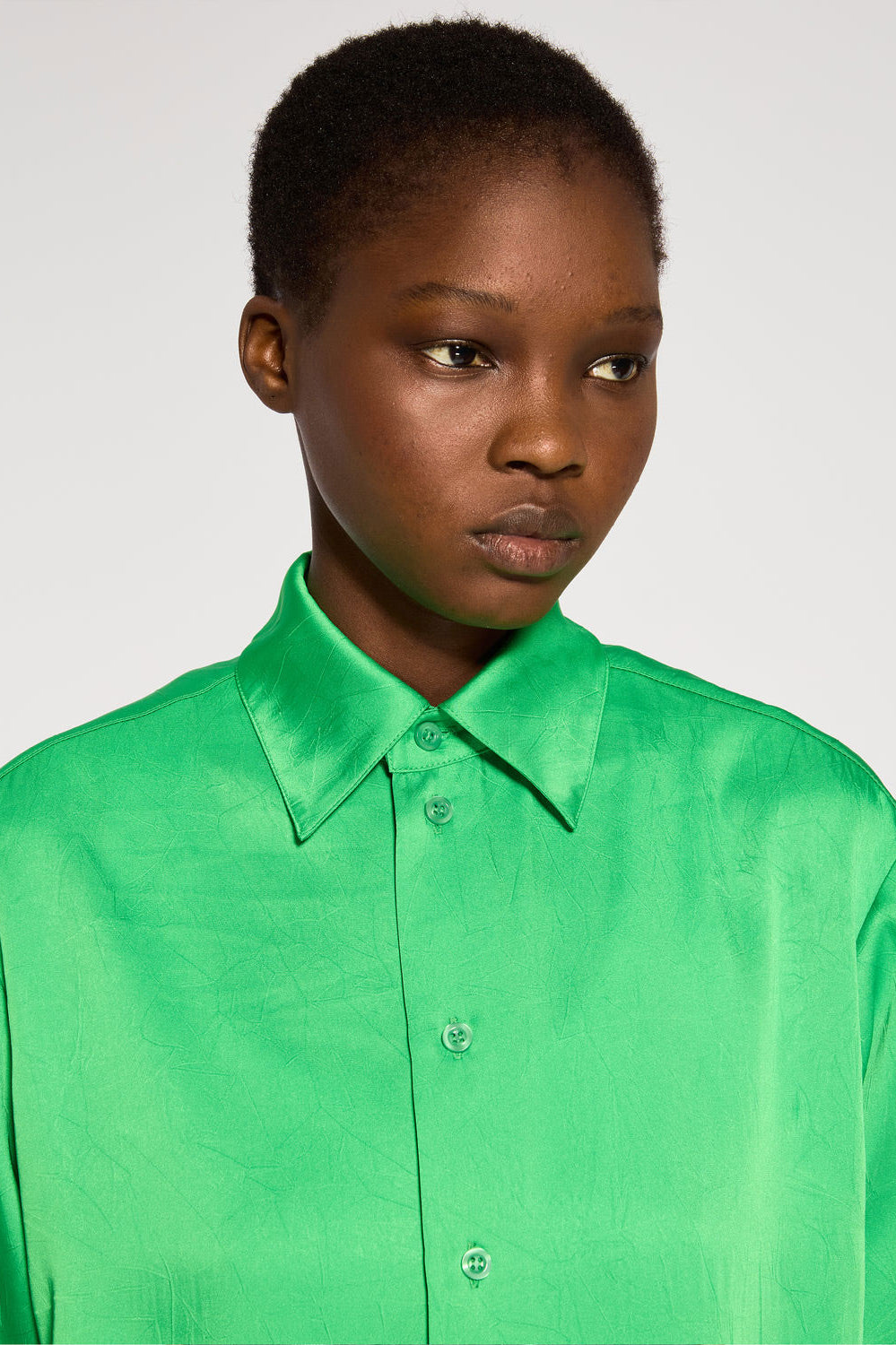 Serena Bute Crinkled Satin Paris Shirt - Classic Green
