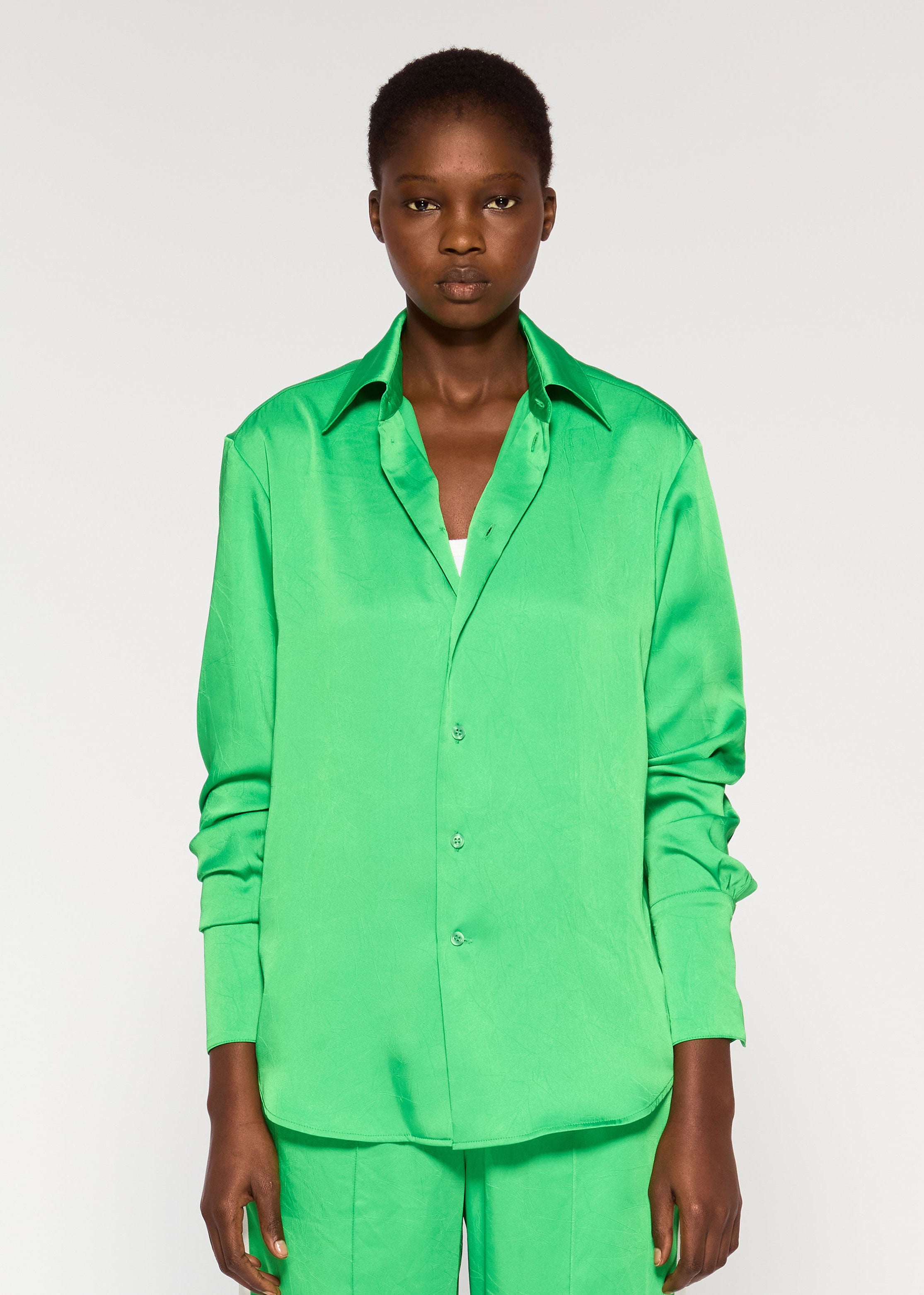 Serena Bute Crinkled Satin Paris Shirt - Classic Green