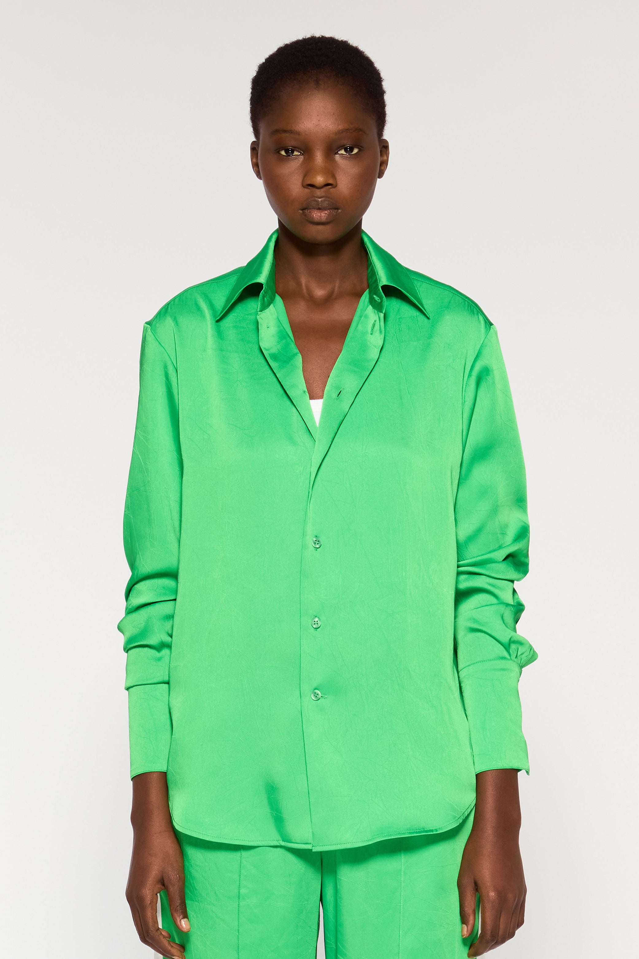 Serena Bute Crinkled Satin Paris Shirt - Classic Green