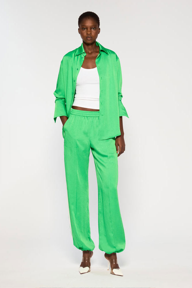 Serena Bute Crinkled Satin Paris Shirt - Classic Green