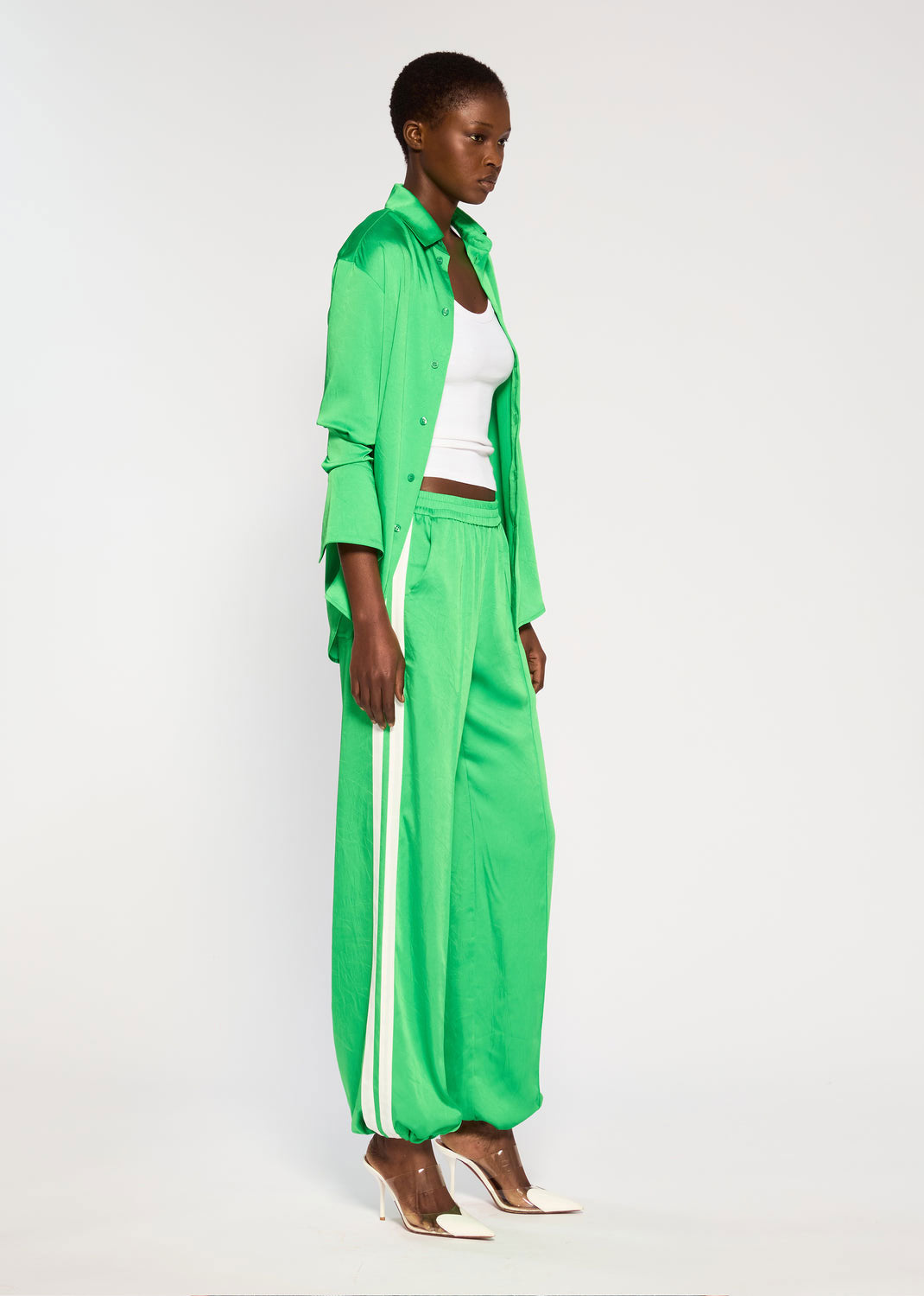 Serena Bute Crinkled Satin Serena Jogger - Classic Green