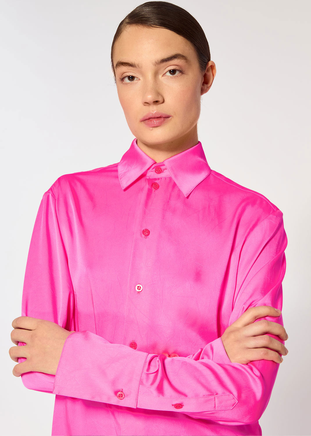Serena Bute Crinkled Satin Paris Shirt - Shocking Pink