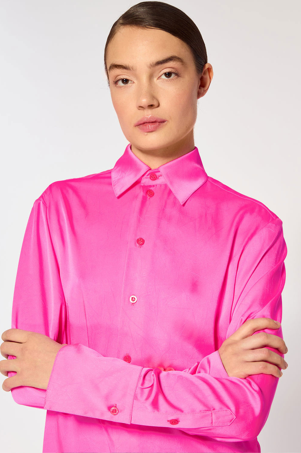 Serena Bute Crinkled Satin Paris Shirt - Shocking Pink
