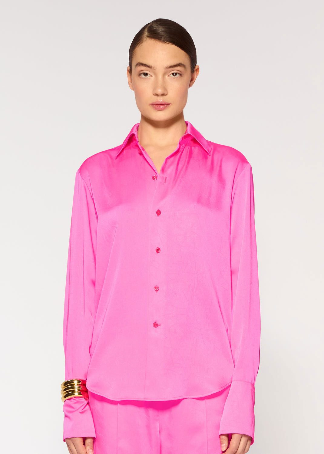 Serena Bute Crinkled Satin Paris Shirt - Shocking Pink