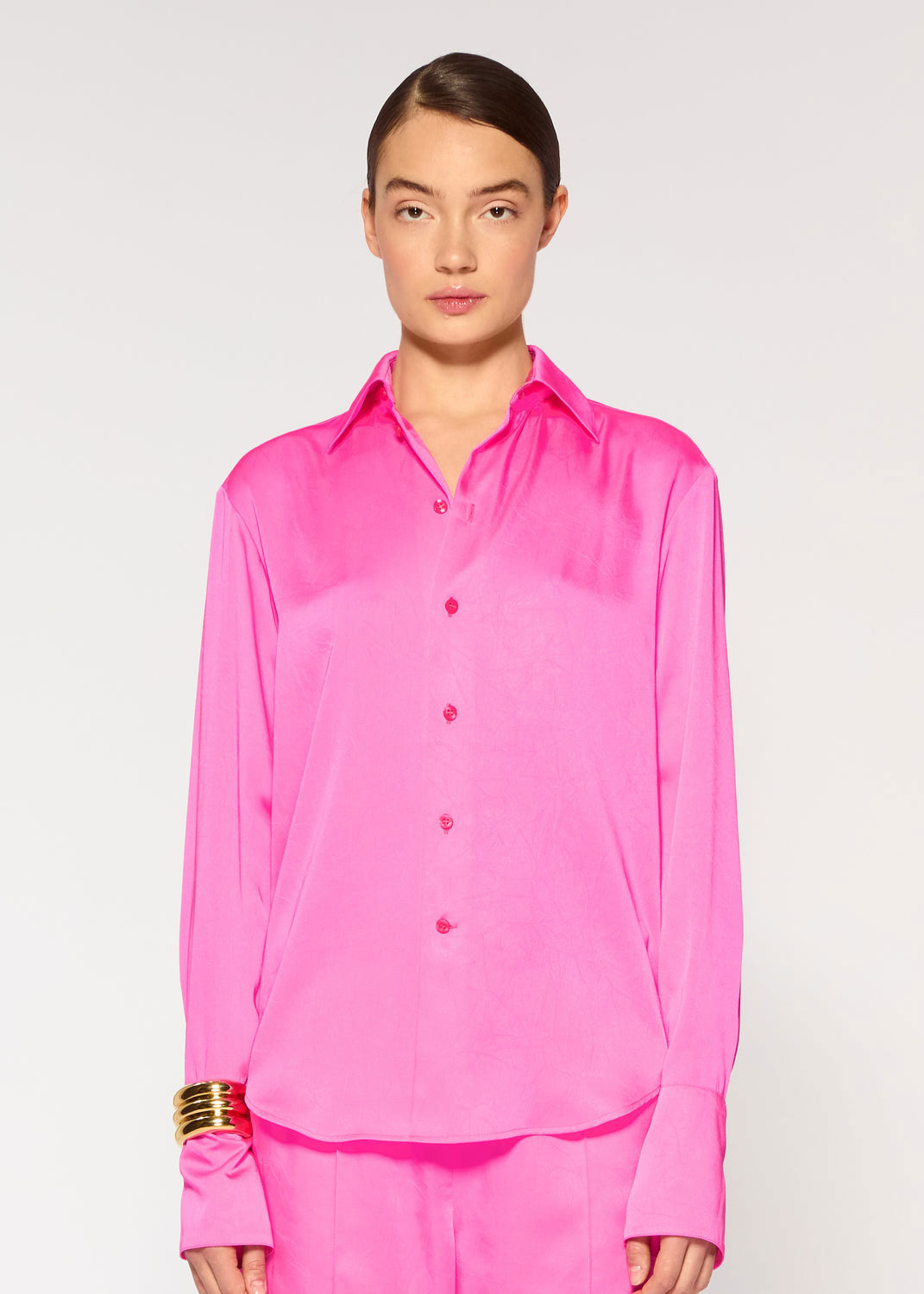 Serena Bute Crinkled Satin Paris Shirt - Shocking Pink
