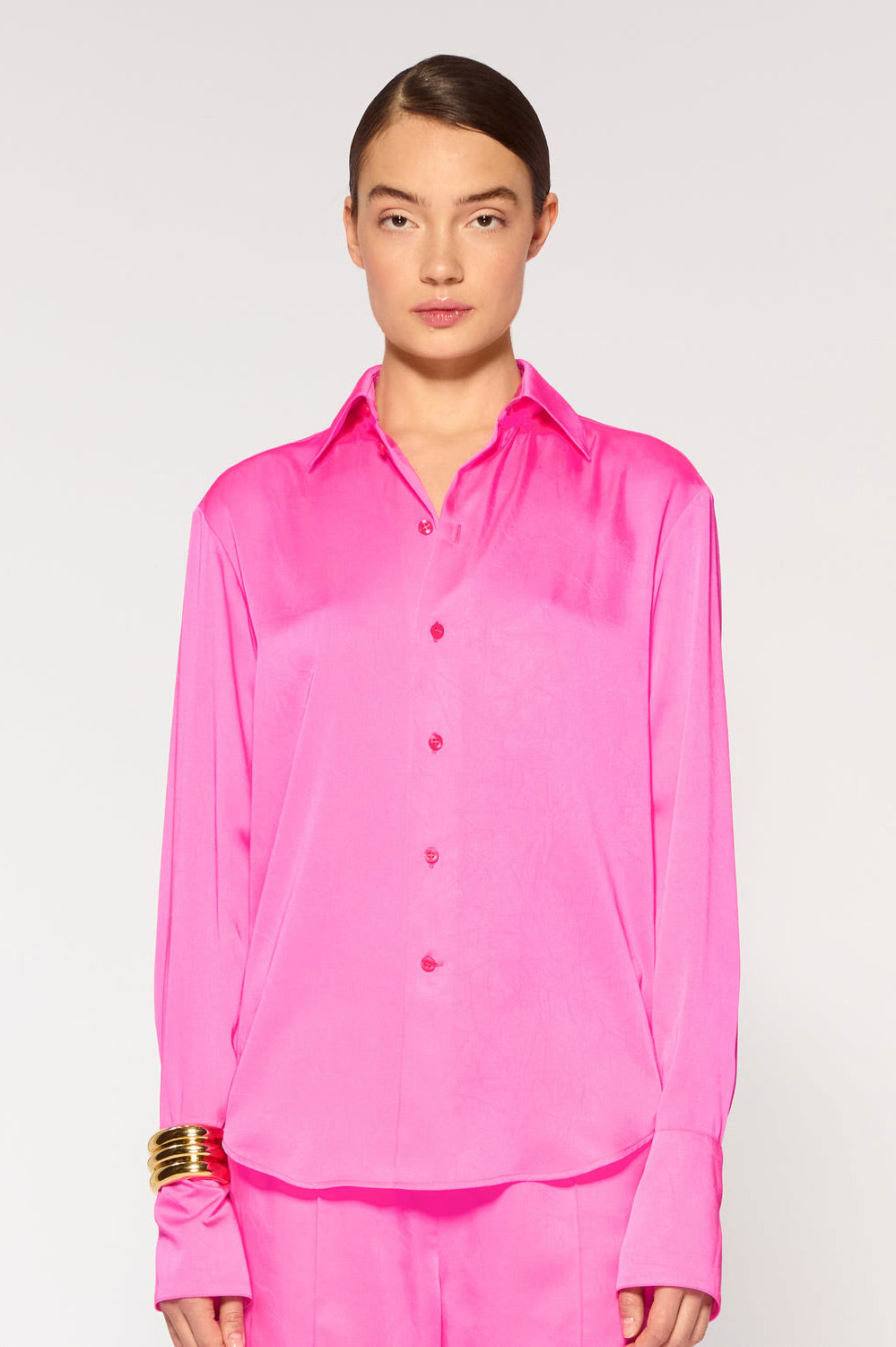 Serena Bute Crinkled Satin Paris Shirt - Shocking Pink