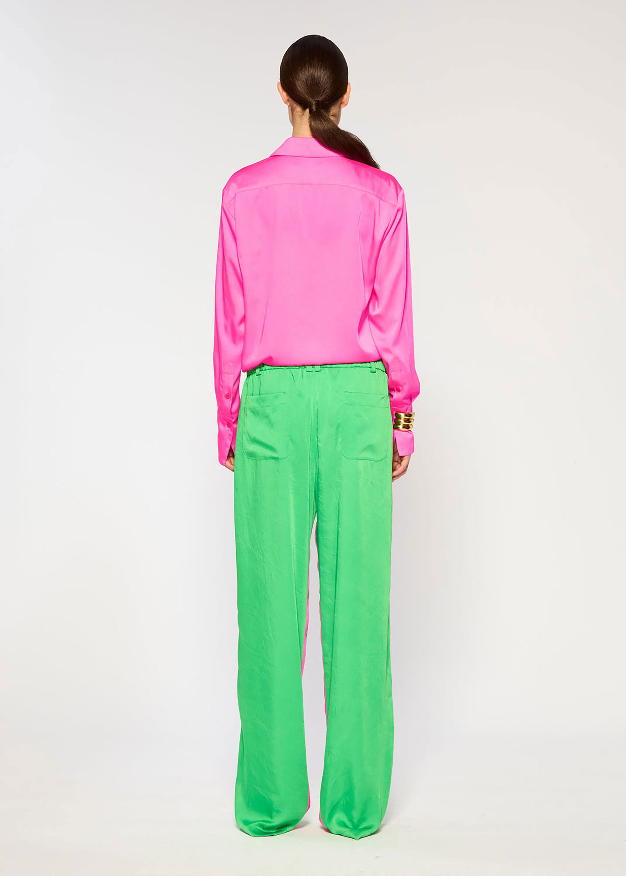 Serena Bute Crinkled Satin Boyfriend Trousers - Classic Green