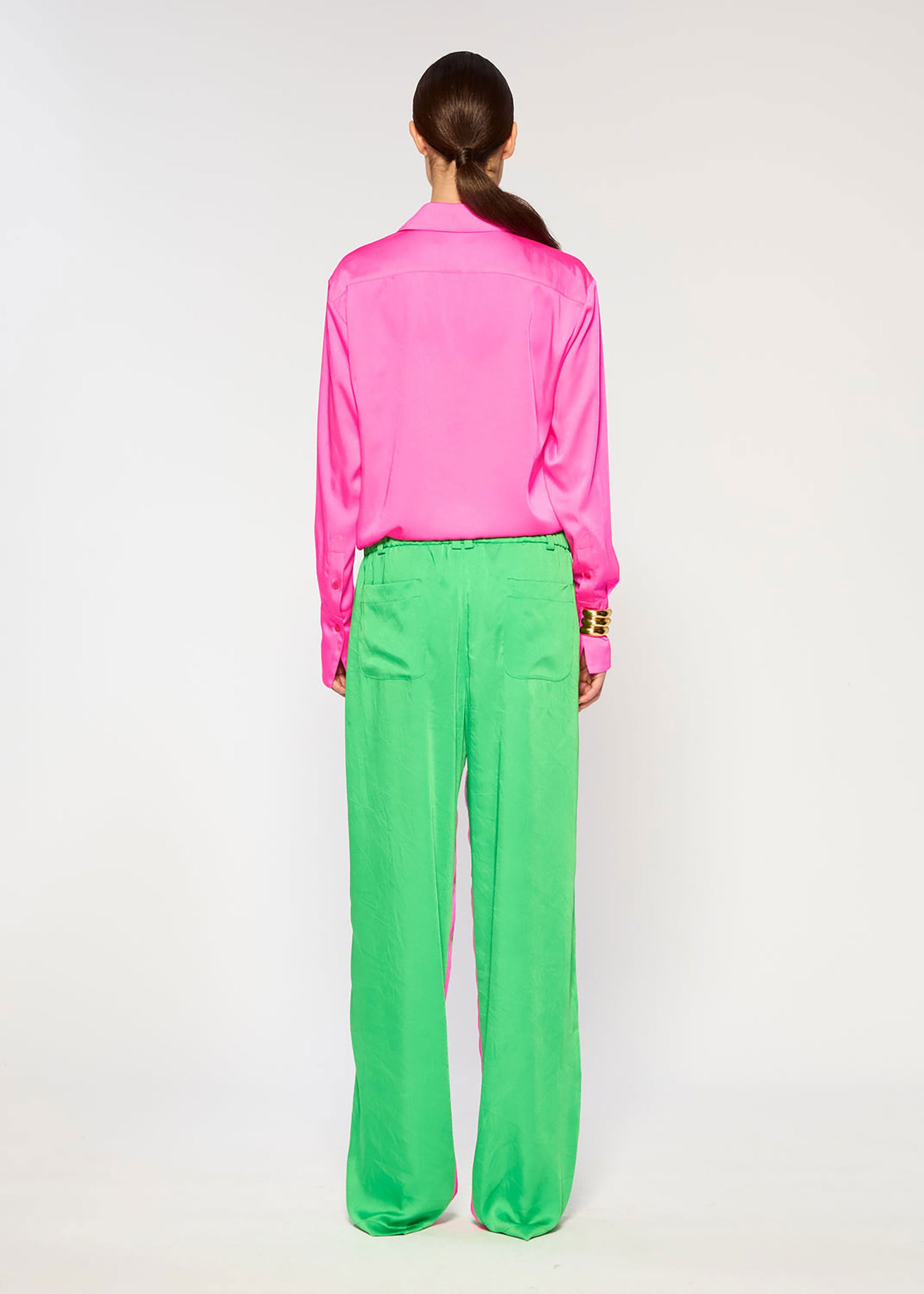 Serena Bute Crinkled Satin Boyfriend Trousers - Classic Green