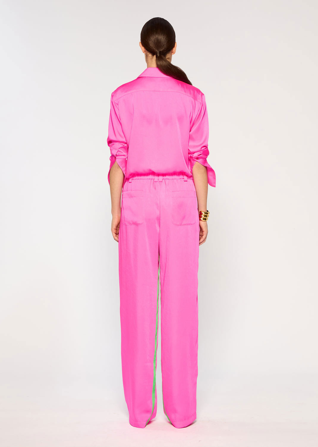 Serena Bute Crinkled Satin Boyfriend Trousers - Shocking Pink
