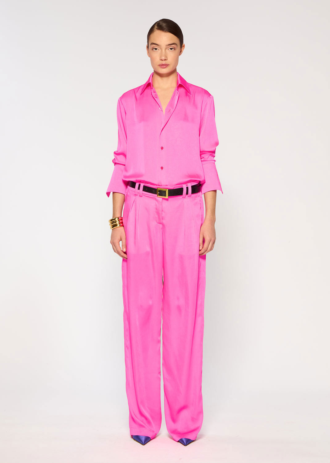 Serena Bute Crinkled Satin Boyfriend Trousers - Shocking Pink