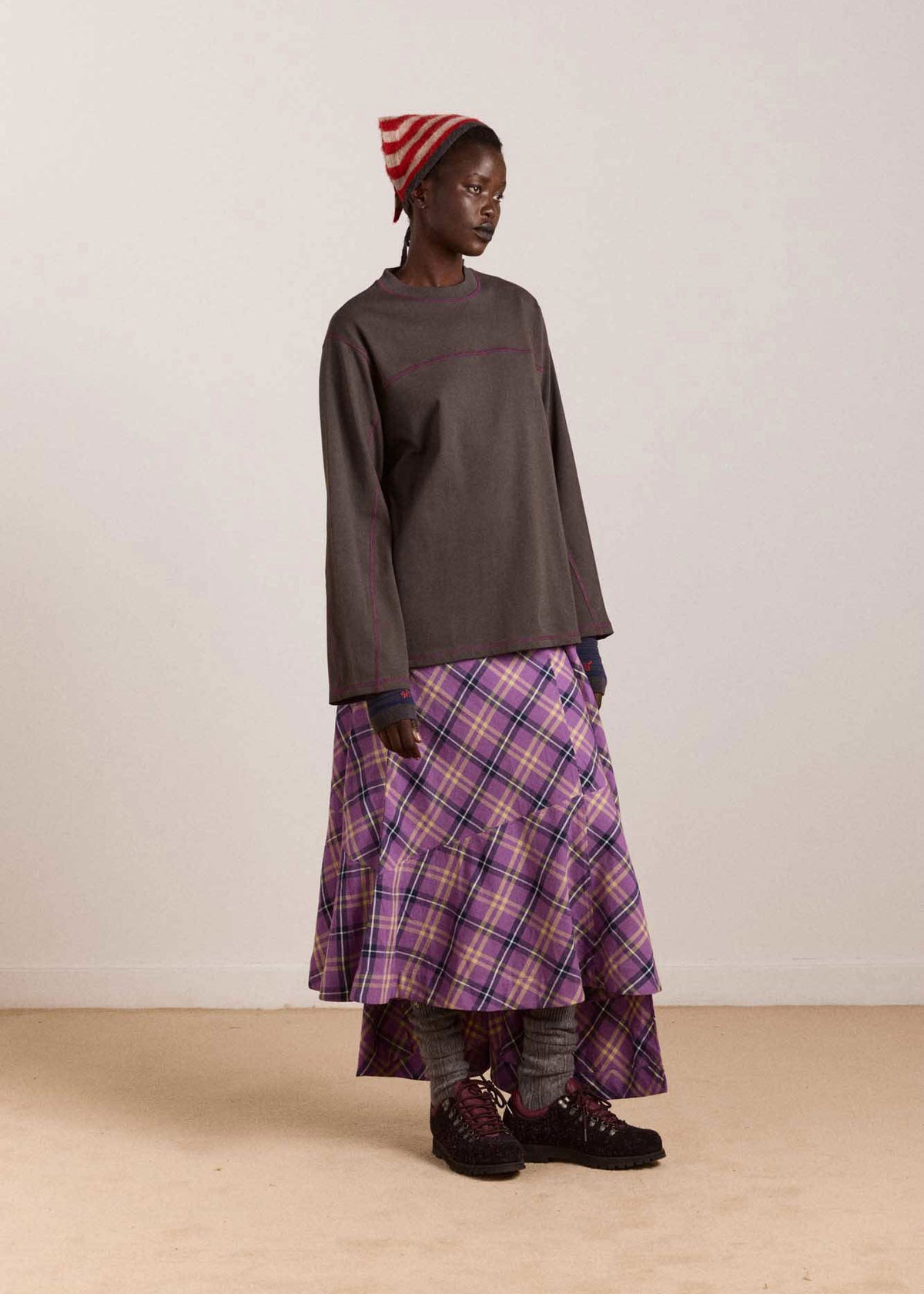Damson Madder Raya Midi Skirt - Magenta Check