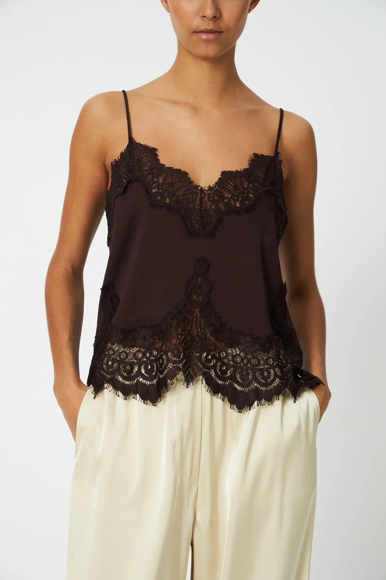 Stella Nova Underlayer Lace Top - Dark Brown