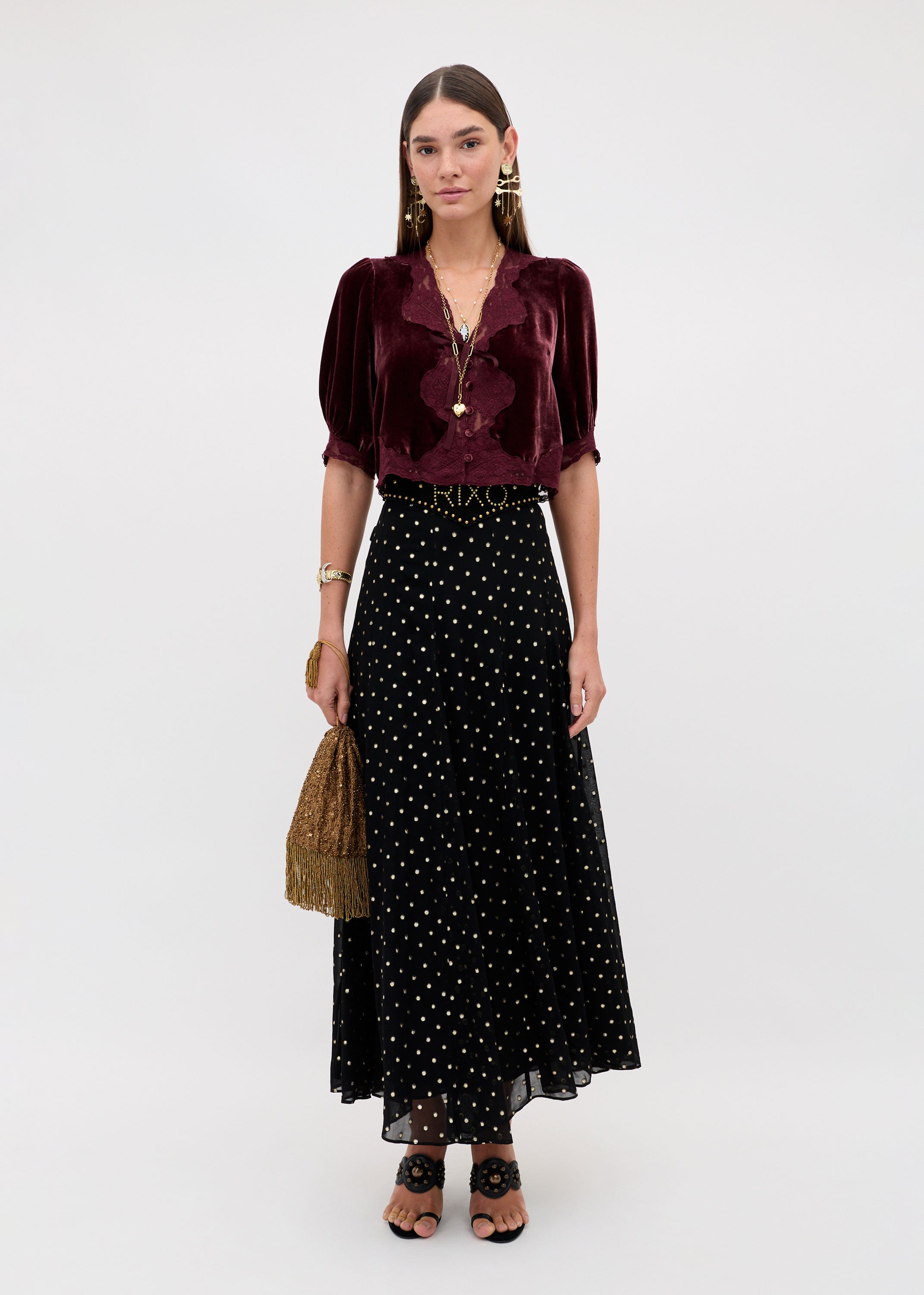 Rixo Ursula Silk-Velvet Top - Bordeaux